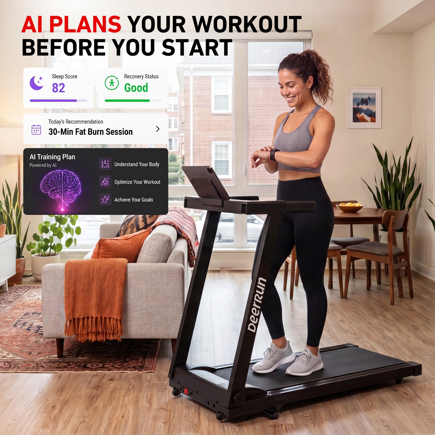 DeerRun A1 Pro Smart Foldable Treadmill with AI Fitness Coach System