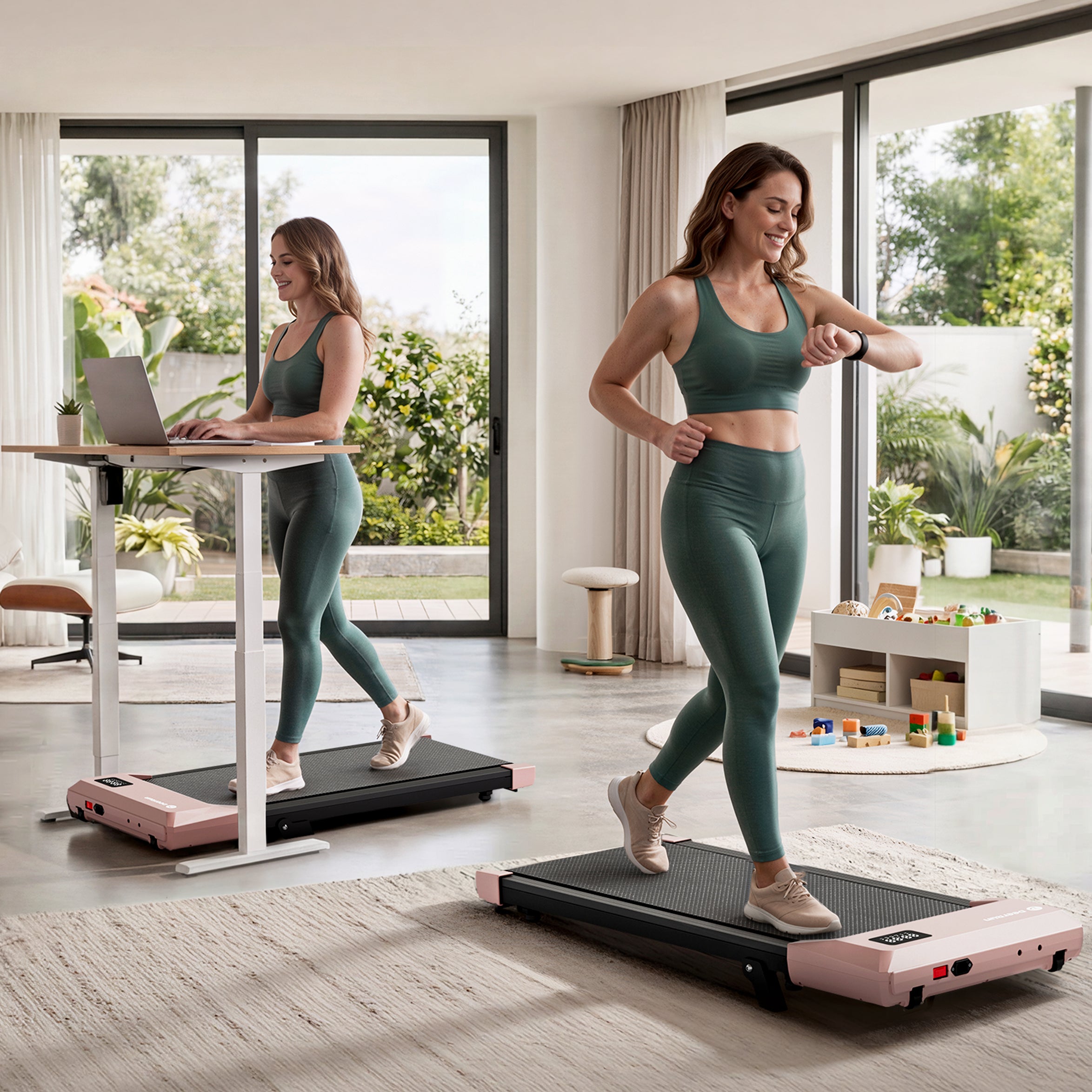 DeerRun Q2 Urban Smart Walking Pad with 7% Incline Treadmill Remote Control Rose Gold