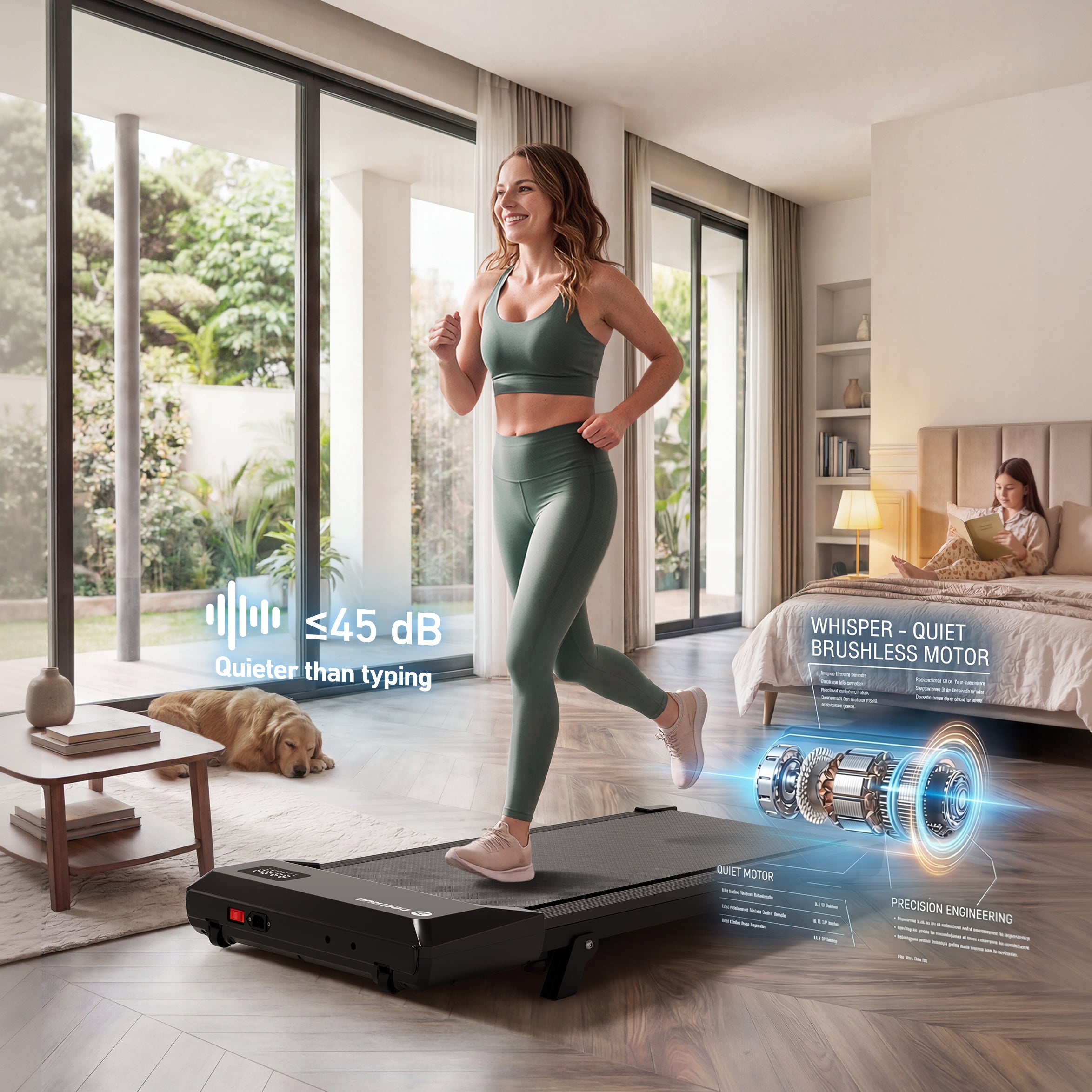 DeerRun Q2 Urban Smart Walking Pad with 7% Incline Treadmill Remote Control Black