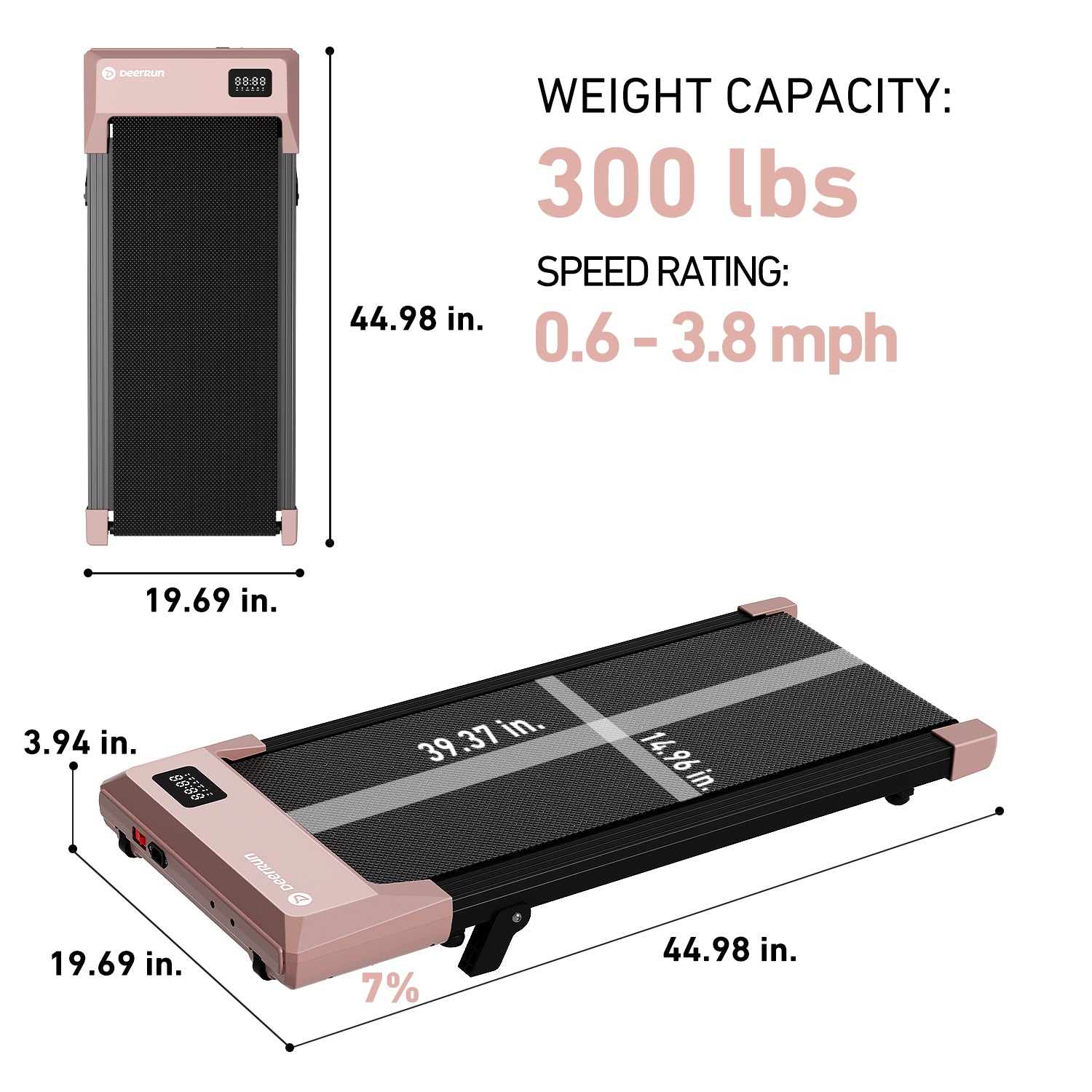 DeerRun Q2 Urban Plus Smart Walking Pad with 7% Incline for Better Training Rose Gold