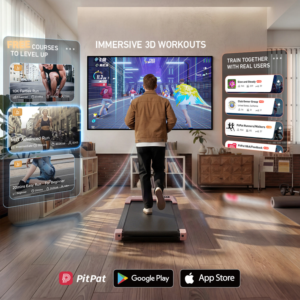 DeerRun Q2 Urban Plus Smart Walking Pad with 7% Incline for Space-Saving Active Walking Rose Gold