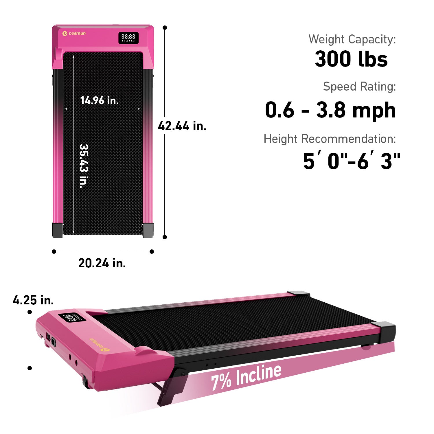 Valentine's Gift 7% Incline Under-Desk Walking Pad Treadmill - Black Pink