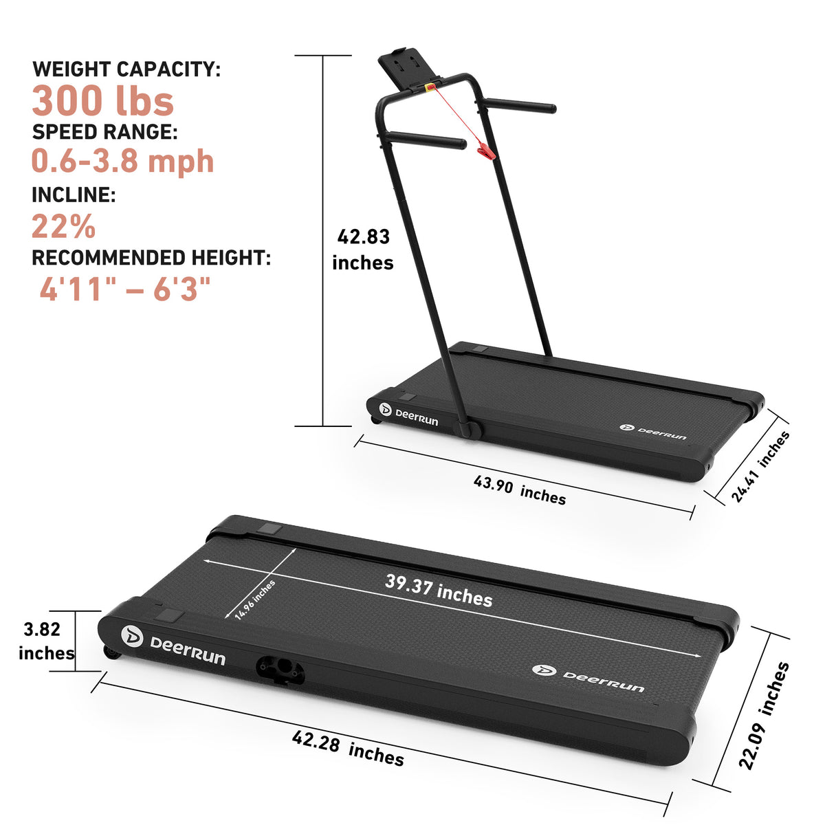 DeerRun Sleek R1 with Handrail  22% Auto Incline Walking Pad for Cardio Training