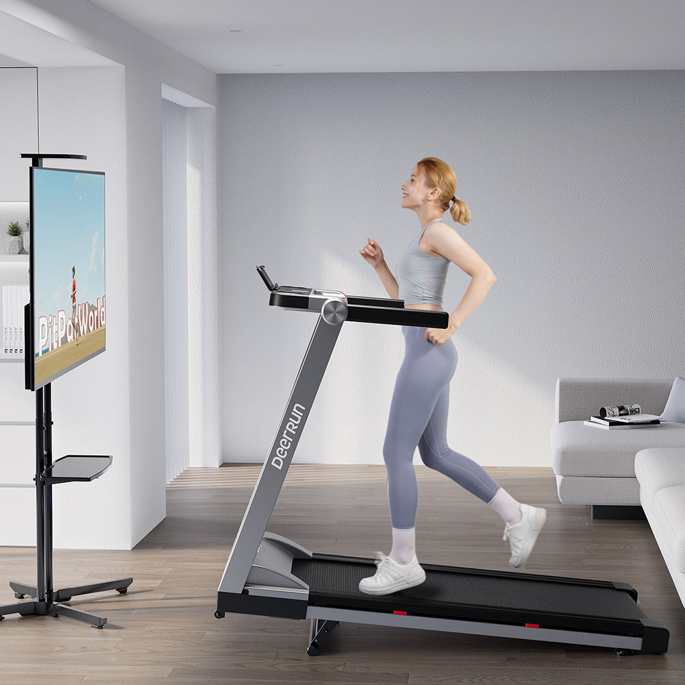 DeerRun A1 Pro Folding smart treadmill with 6% incline Silver - 10 MPH, 350 lbs & Gift giving