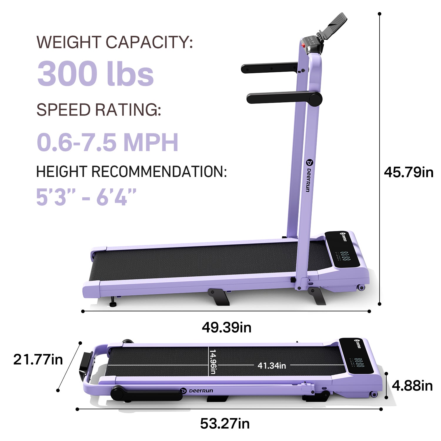 2026 New A6 Plus Handle 5% Incline 2 in 1 Foldable Treadmill with Whole Screen Upgraded Chip & NFC Support | 300 lbs, 7.5 mph, Purple