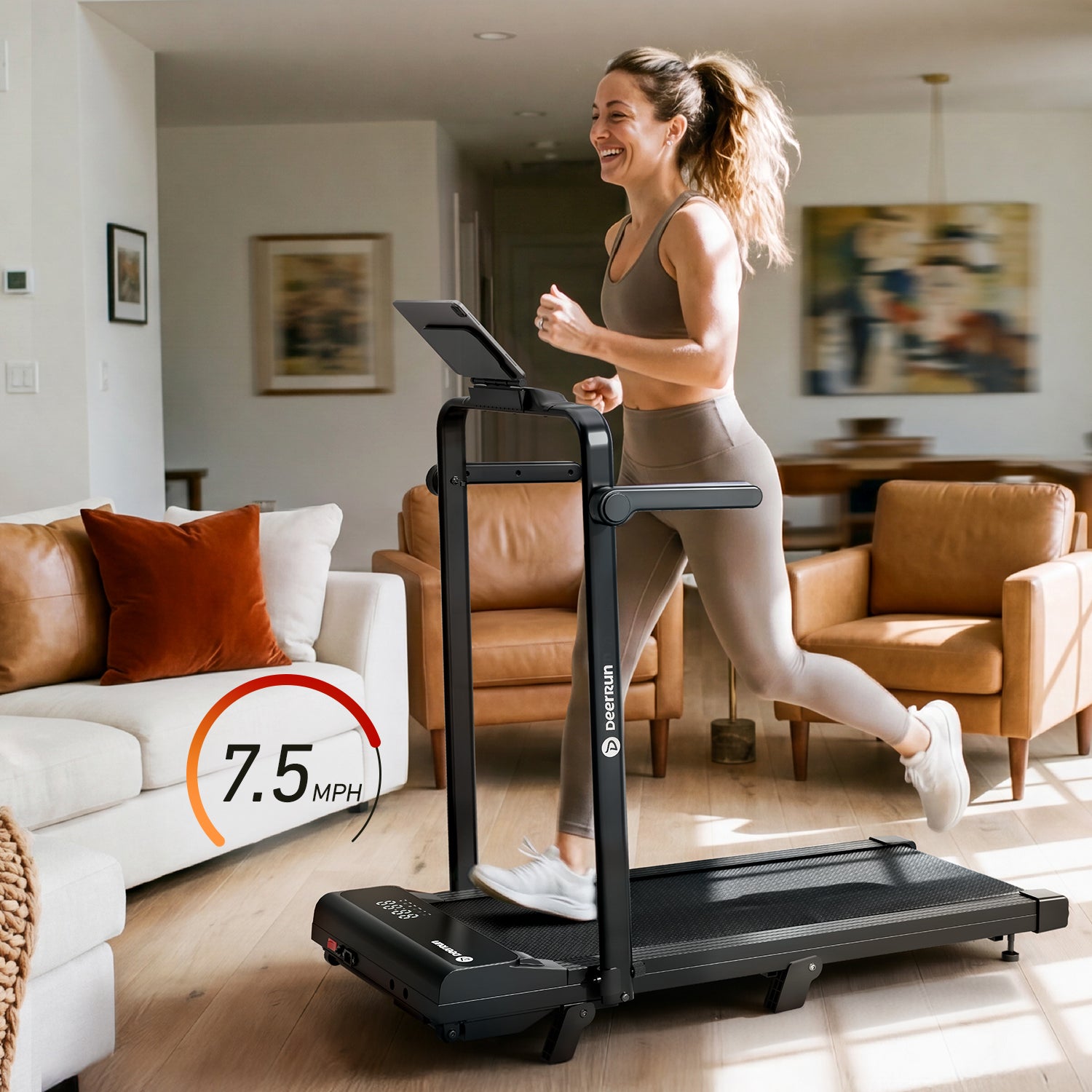 DeerRun A6 Plus Quiet 2-in-1 Foldable Treadmill for Home Walk, Run & Save Space -With 5% Incline, Handlebar & Full Display Screen