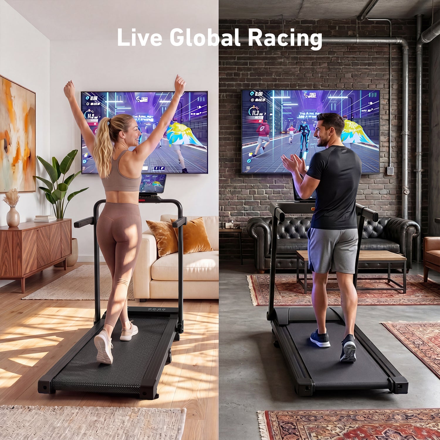 DeerRun A6 Plus Quiet 2-in-1 Foldable Treadmill for Home Walk, Run & Save Space -With 5% Incline, Handlebar & Full Display Screen