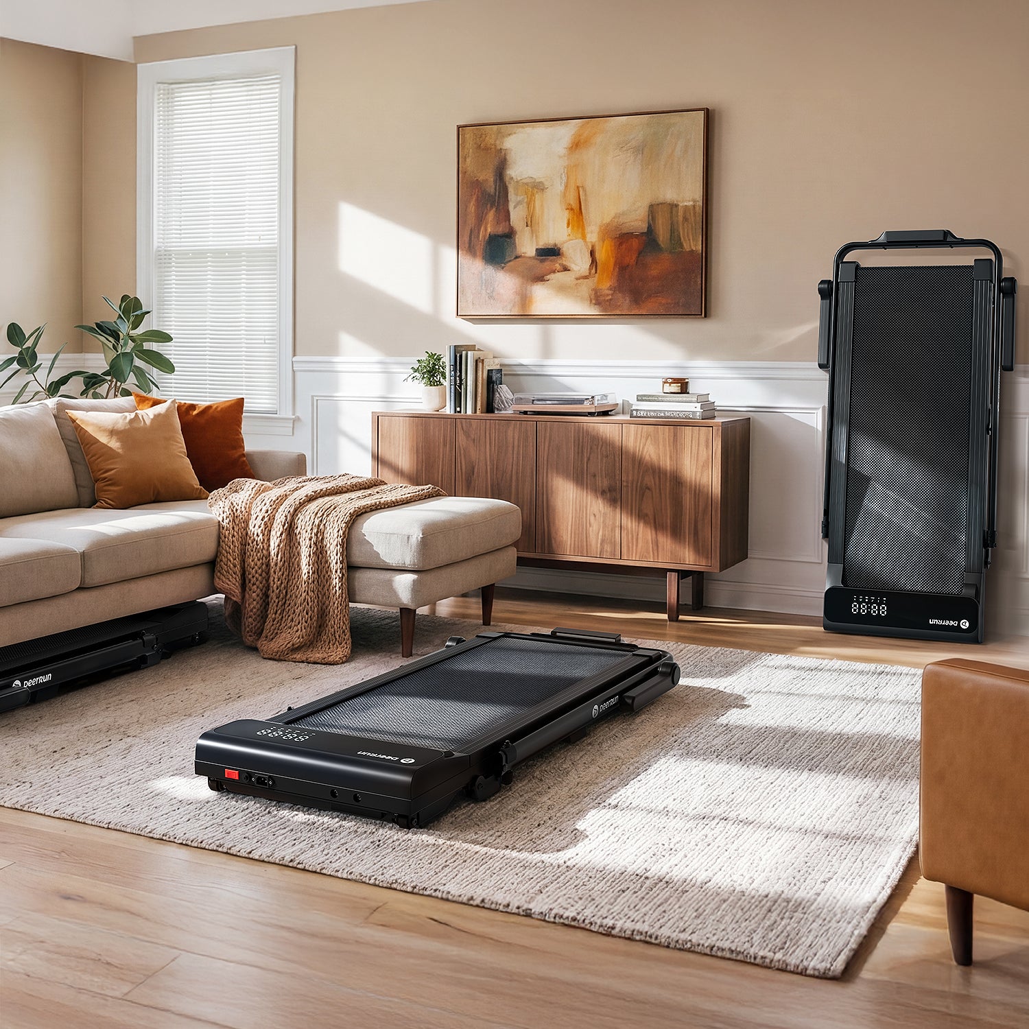 DeerRun A6 Plus Quiet 2-in-1 Foldable Treadmill for Home Walk, Run & Save Space -With 5% Incline, Handlebar & Full Display Screen