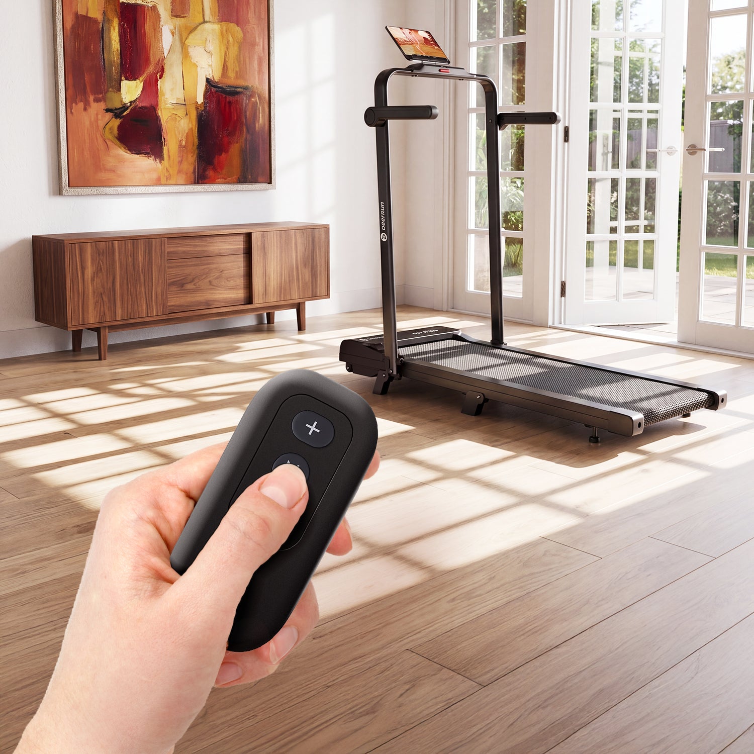 DeerRun A6 Plus Quiet 2-in-1 Foldable Treadmill for Home Walk, Run & Save Space -With 5% Incline, Handlebar & Full Display Screen