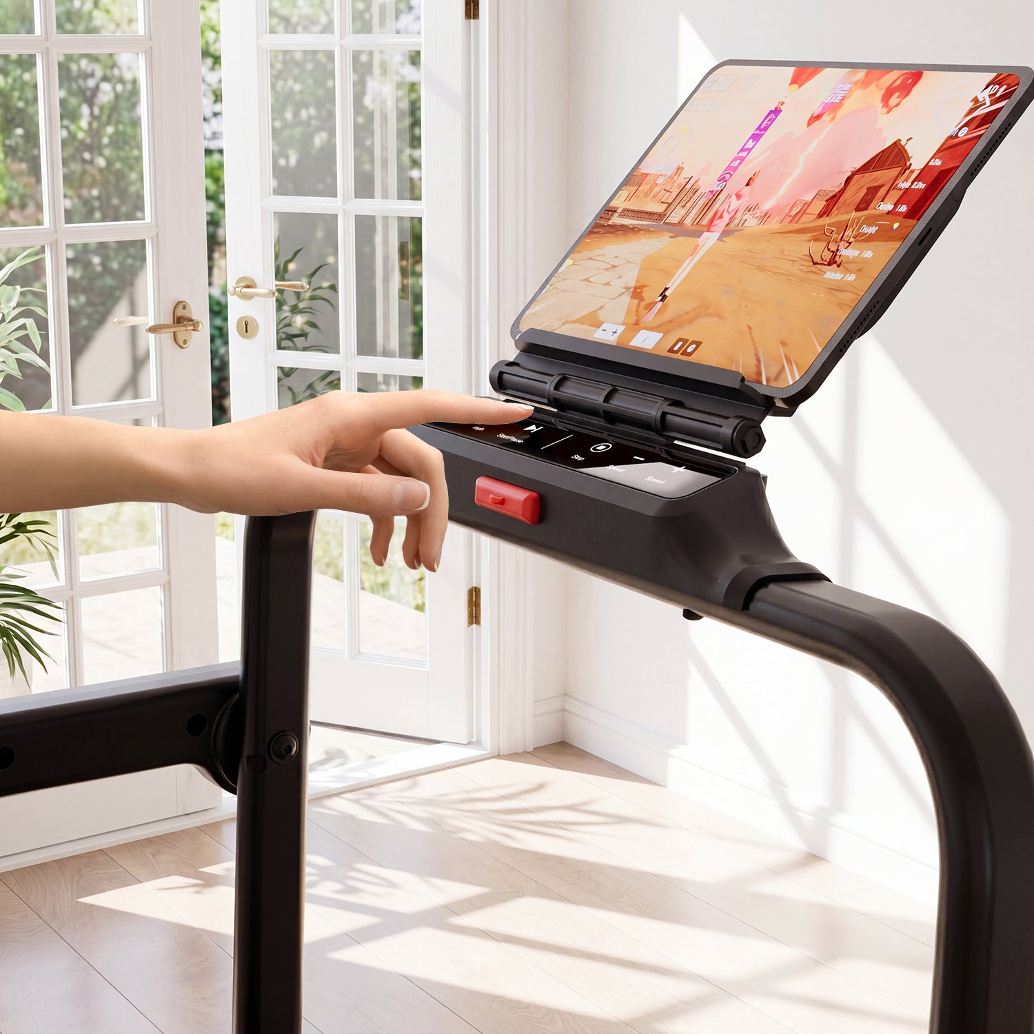 DeerRun A6 Plus Quiet 2-in-1 Foldable Treadmill for Home Walk, Run & Save Space -With 5% Incline, Handlebar & Full Display Screen