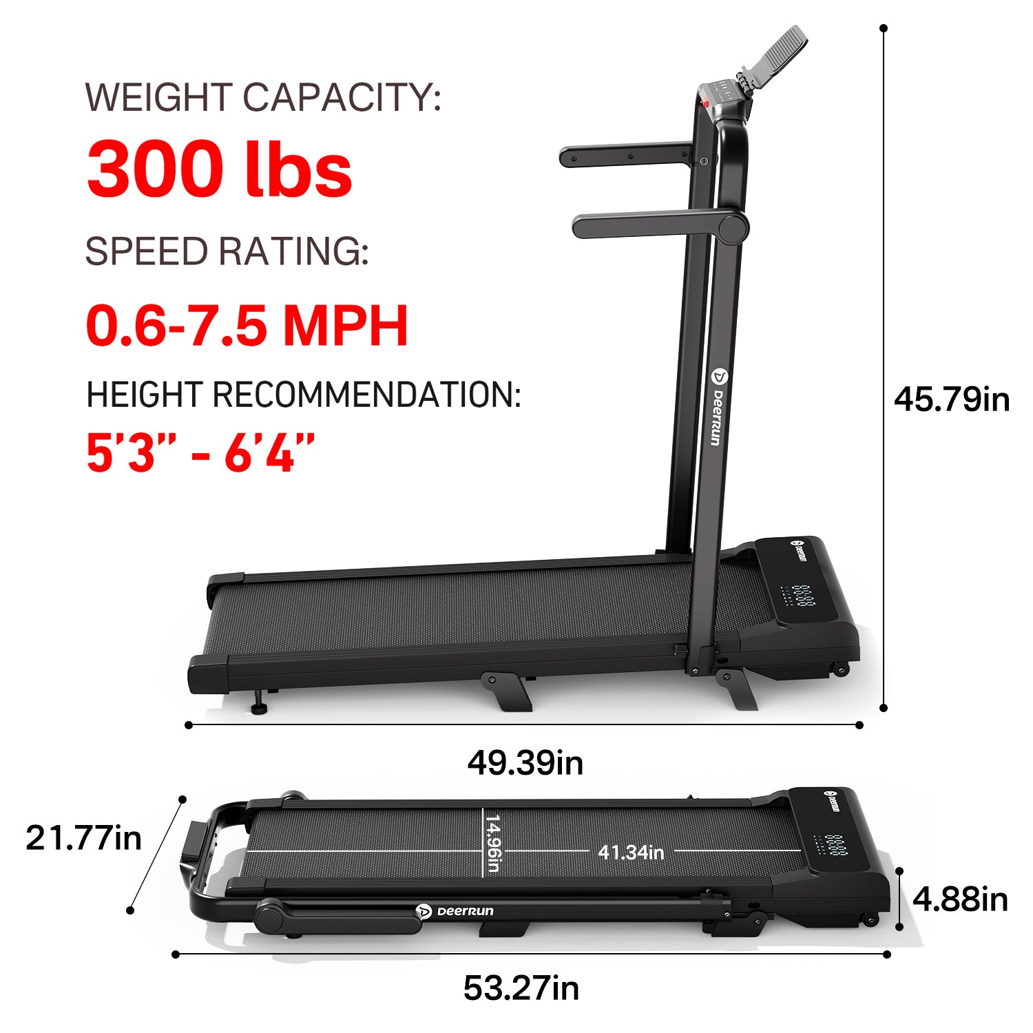 2026 New A6 Plus Handle 5% Incline 2 in 1 Foldable Treadmill with Whole Screen Upgraded Chip & NFC Support | 300 lbs, 7.5 mph, Black
