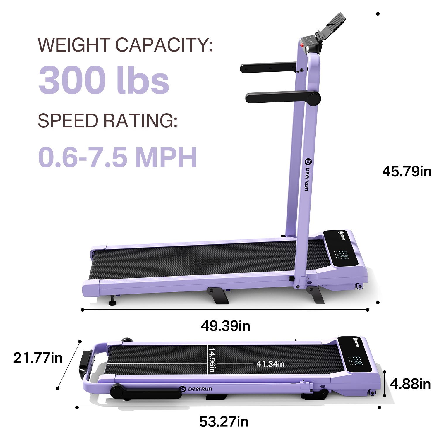 2026 New A6 Plus Handbar 5% Incline 2 in 1 Foldable Treadmill with Whole Screen Upgraded Chip & NFC Support | 300Lbs, 7.5Mph, Purple