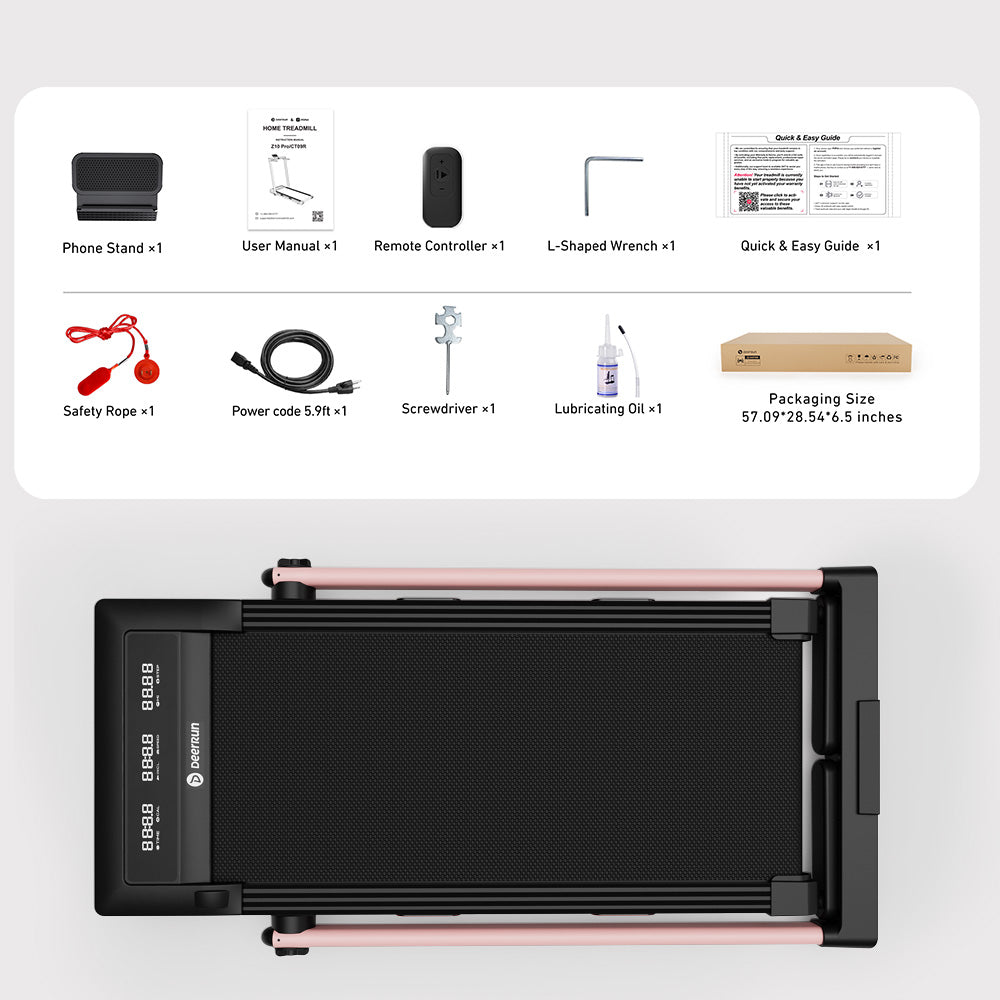 DeerRun Z10 Pro Muse Type 2 in 1 Foldable Treadmill with Remote Control, 12% Auto Incline, Pink