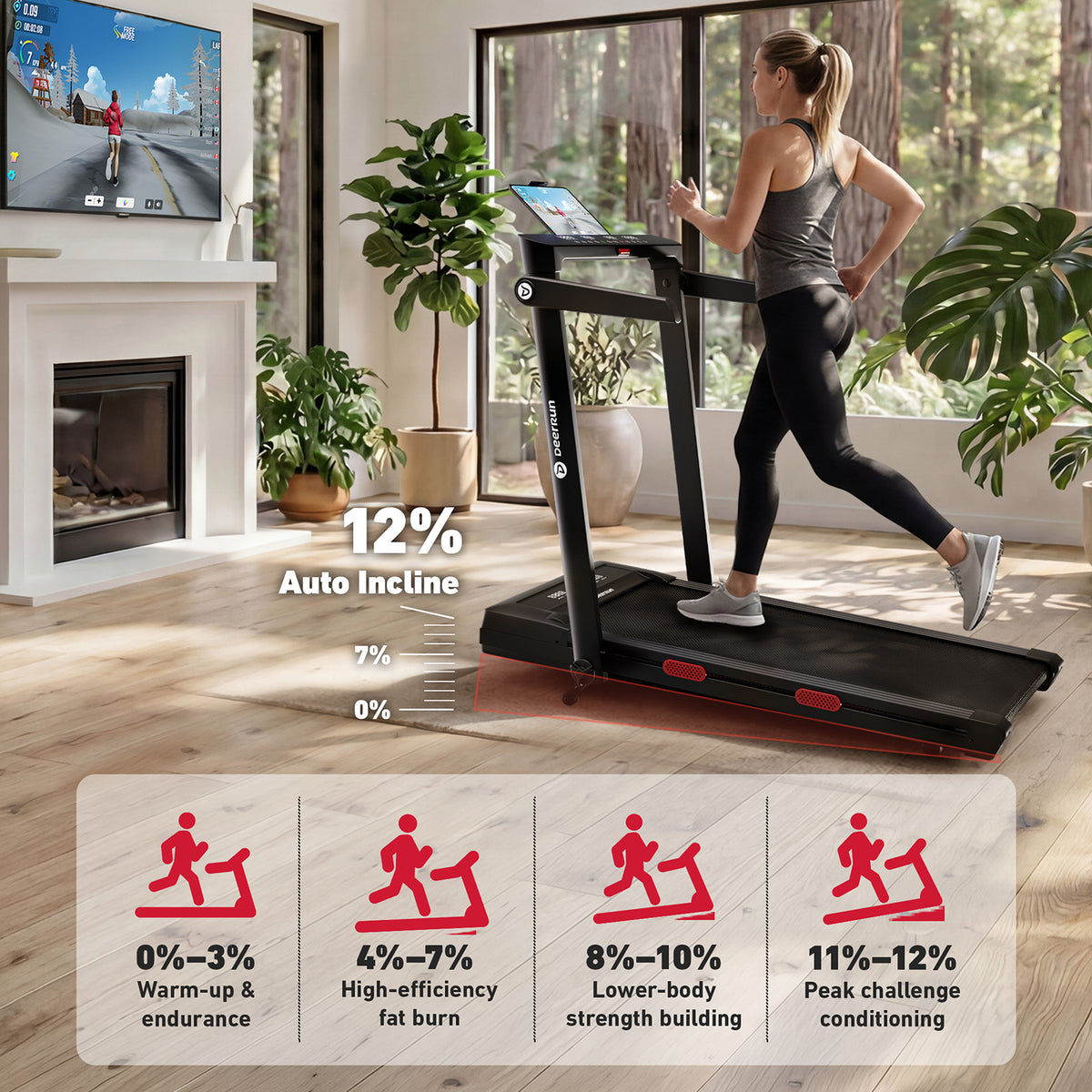 DeerRun Z10 Pro Muse Type 2 in 1 Foldable Treadmill with Remote Control, 12% Auto Incline