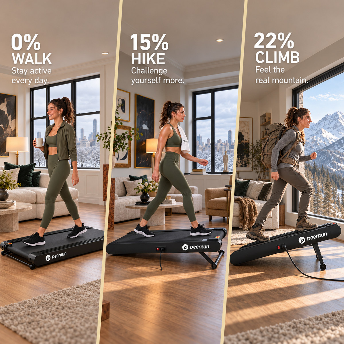 DeerRun Sleek Rise 1 22% Auto Incline Walking Pad for Cardio Training