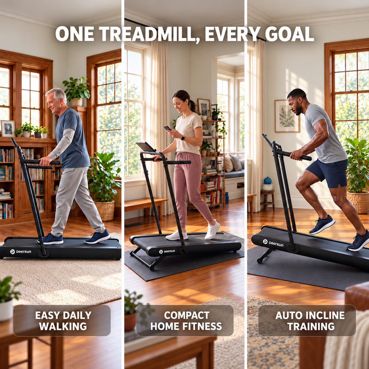 DeerRun Sleek R1 with Handrail  22% Auto Incline Walking Pad for Cardio Training