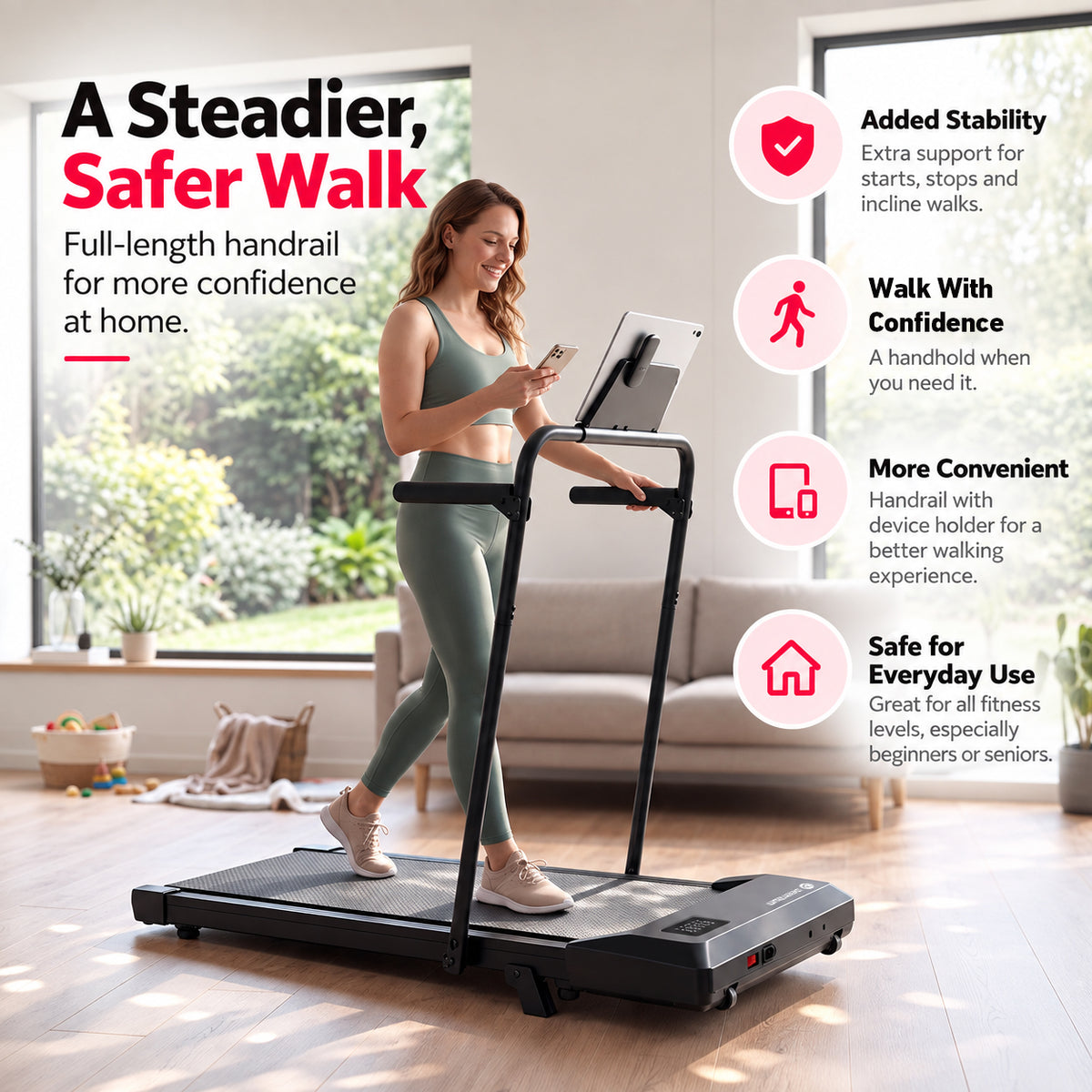 DeerRun Q2 Urban 7% Incline Walking Pad with Handrail