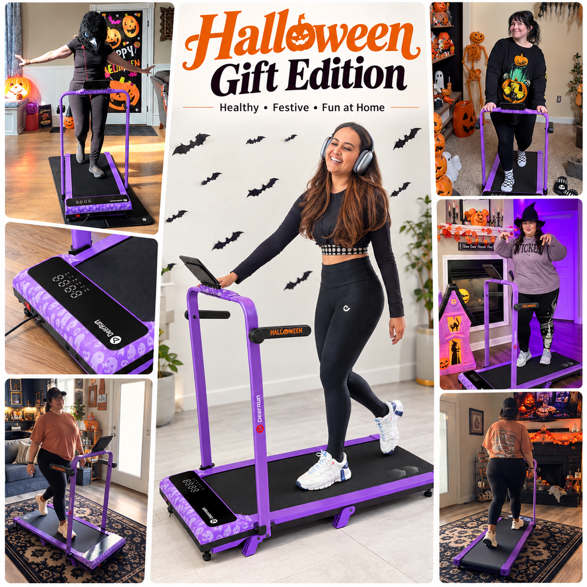 DeerRun Halloween Gift Edition 2-in-1 Foldable Treadmill for Home, Run & Save Space - With 6% Incline, Handlebar & Full Display Screen
