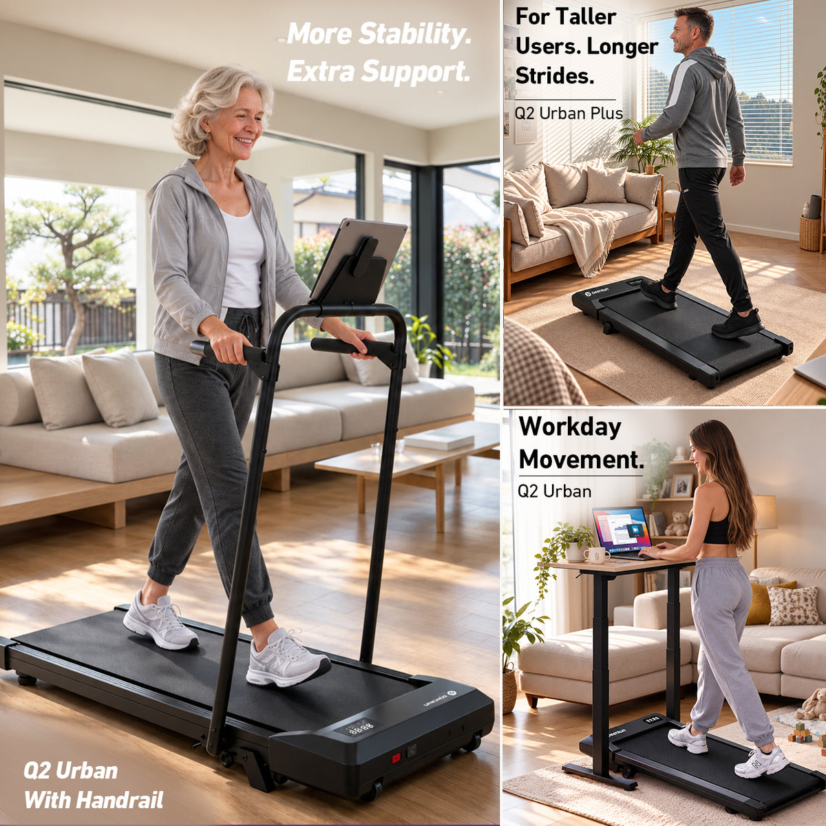 DeerRun Q2 Urban 7% Incline Under-desk Walking Pad with Smart Control | Black