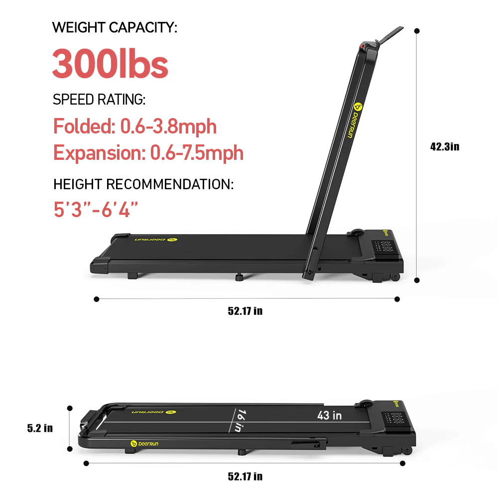 DeerRun A5 PRO Vitality – 2025 Smart 2-in-1 Foldable Treadmill, Upgraded Chip & NFC Support | 7.5mph, 300Lbs