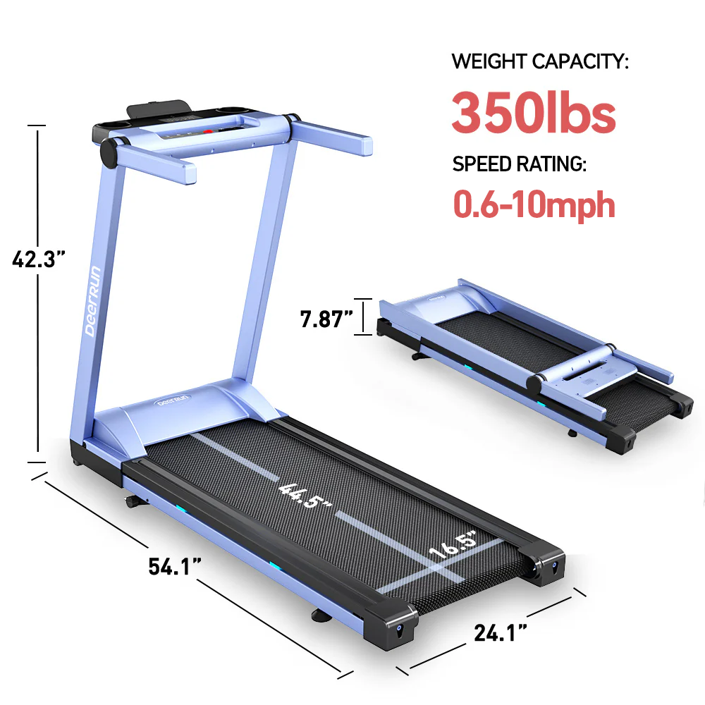 DeerRun A1 Pro Folding smart treadmill with 6% incline Light Blue - 10 MPH, 350 lbs