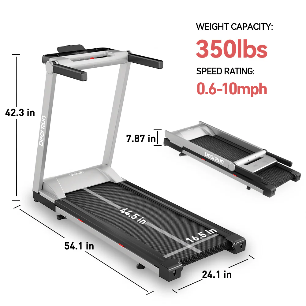 DeerRun A1 Pro Folding smart treadmill with 6% incline Silver - 10 MPH, 350 lbs