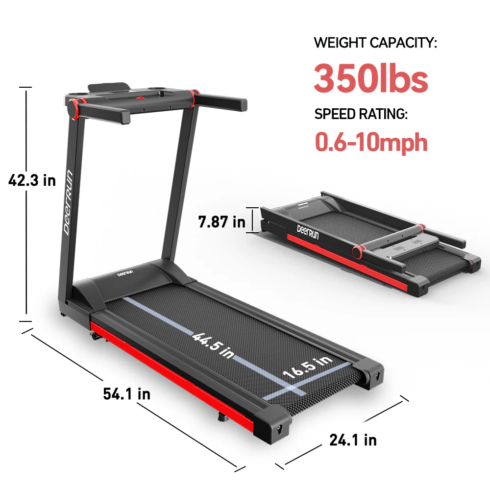 DeerRun A1 Pro Folding Smart Treadmill with 6% Incline Red - 10 MPH, 350 lbs