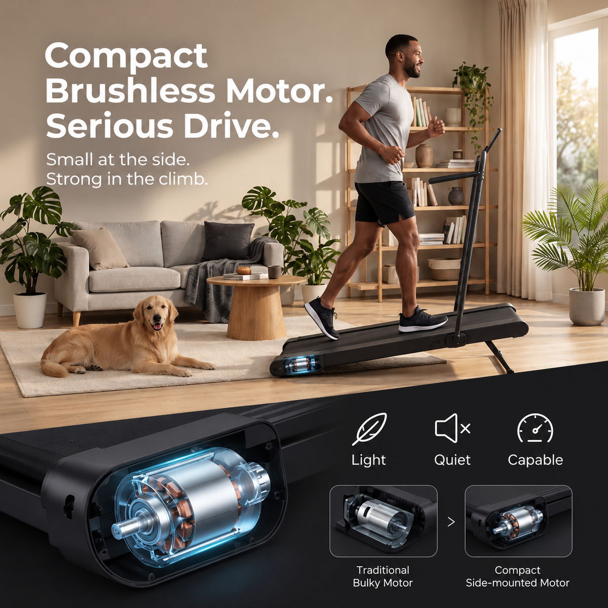 DeerRun Sleek R1 with Handrail  22% Auto Incline Walking Pad for Cardio Training