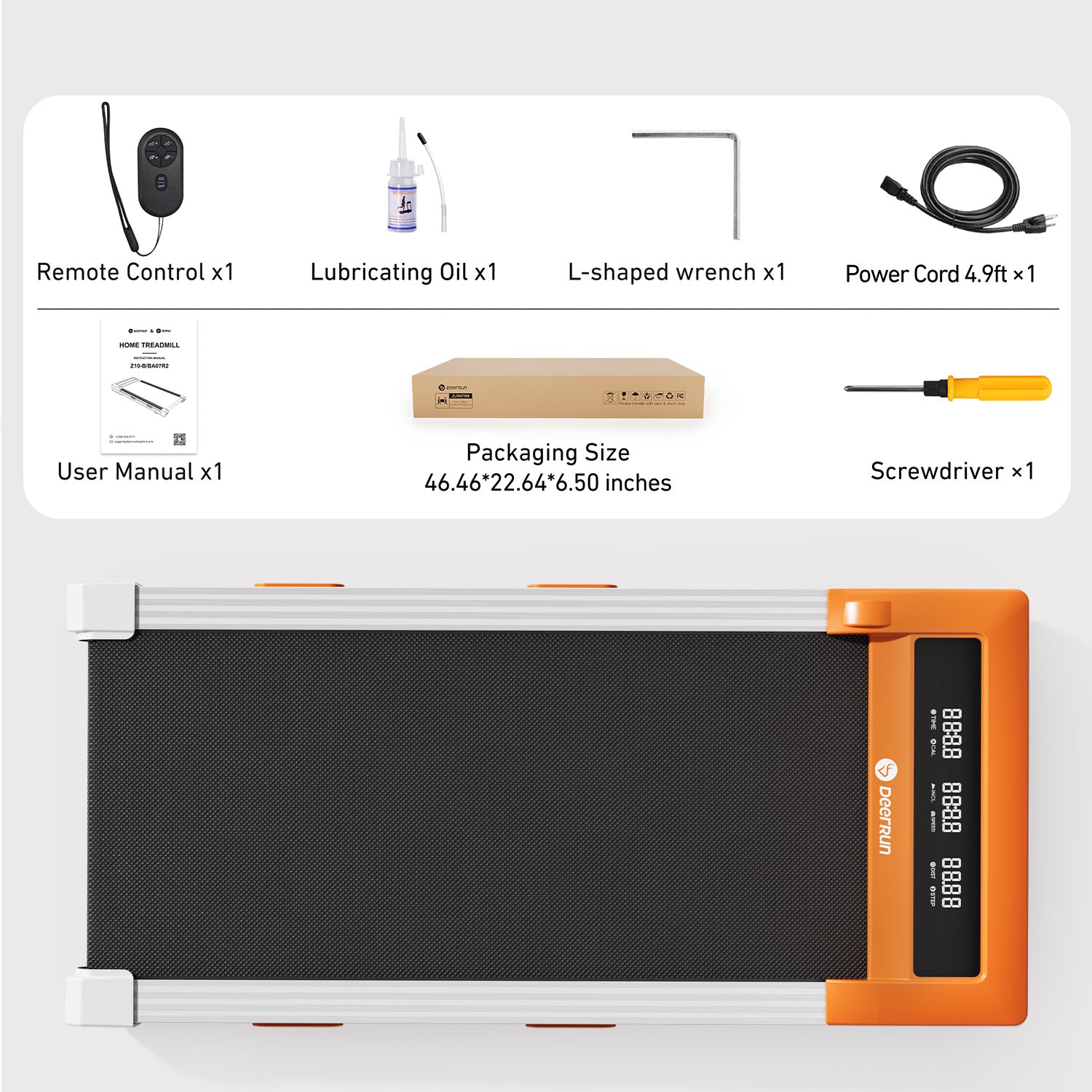 DeerRun Z10 Smart Walking Pad Treadmill with remote control 12% Auto Incline - Luxe Orange