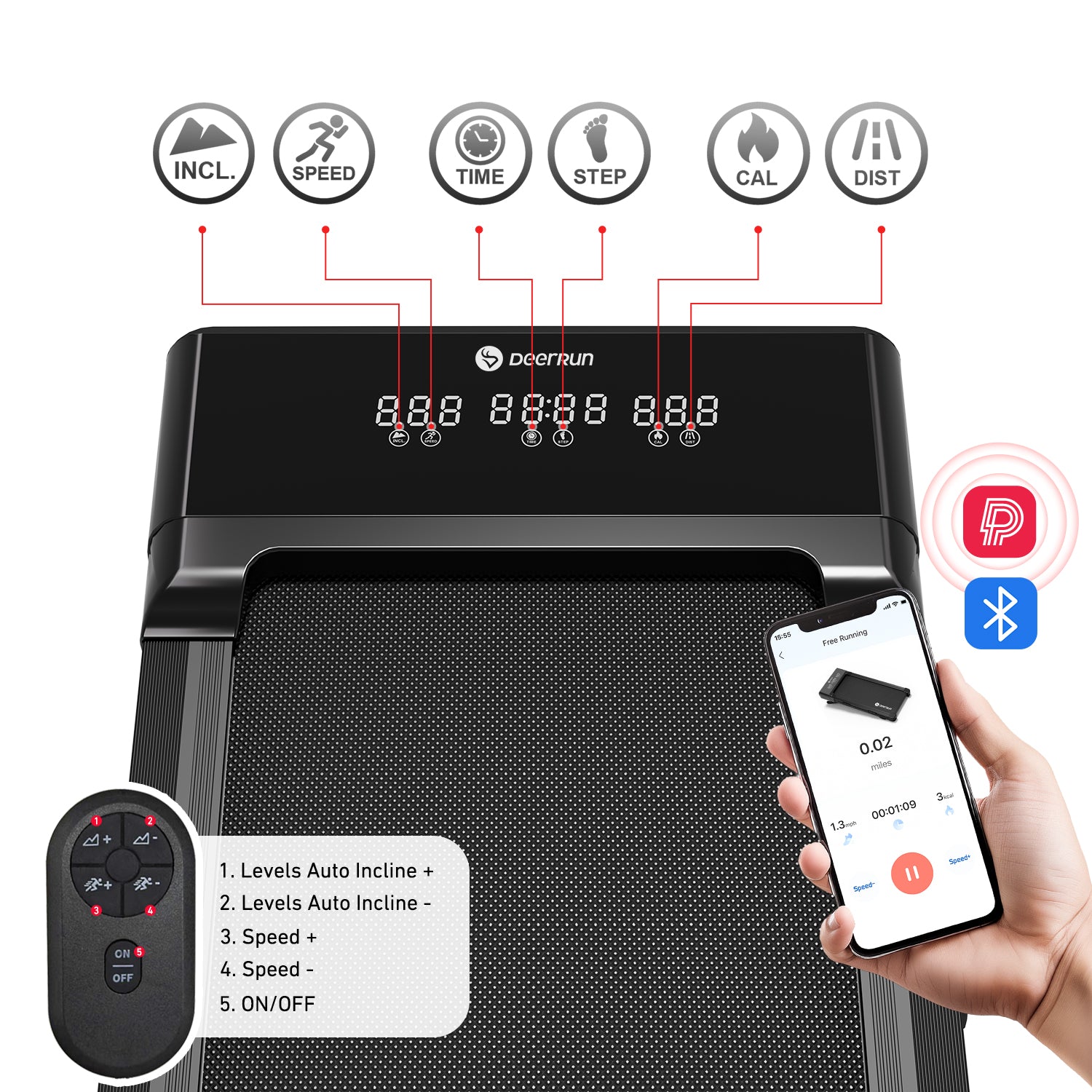 DeerRun Z10 Upgrade Full-screen Smart Walking Pad Treadmill with remote control 12% Auto Incline - Black, More Light