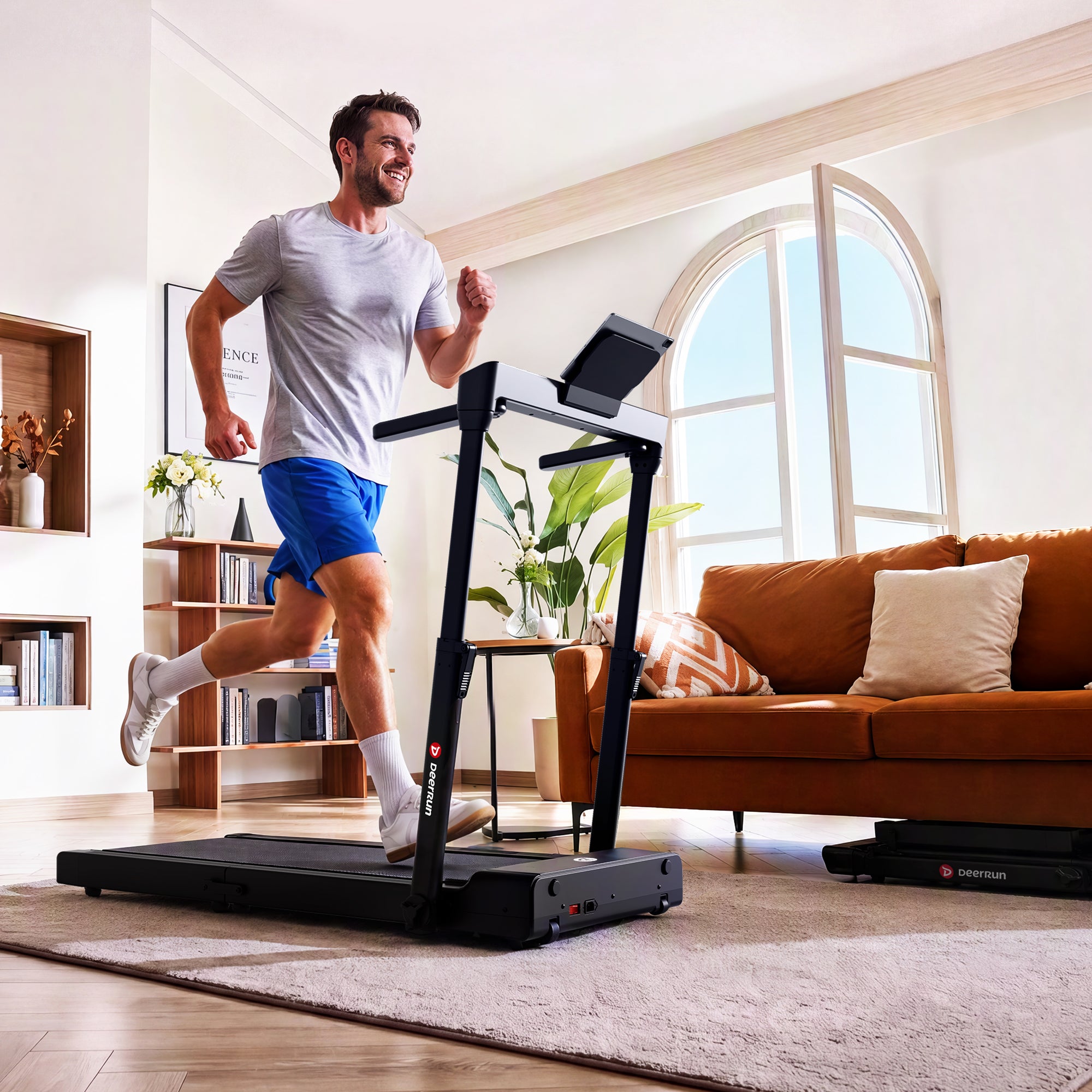 DeerRun Flex Fold 1 Fold-in-Half Treadmill With Handrail for Walking & Jogging