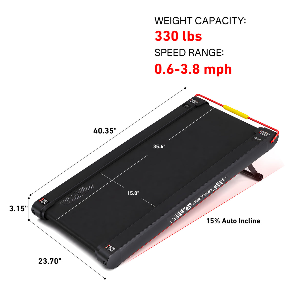 DeerRun Sleek Rise 1 15% Auto Incline Walking Pad for Cardio Training
