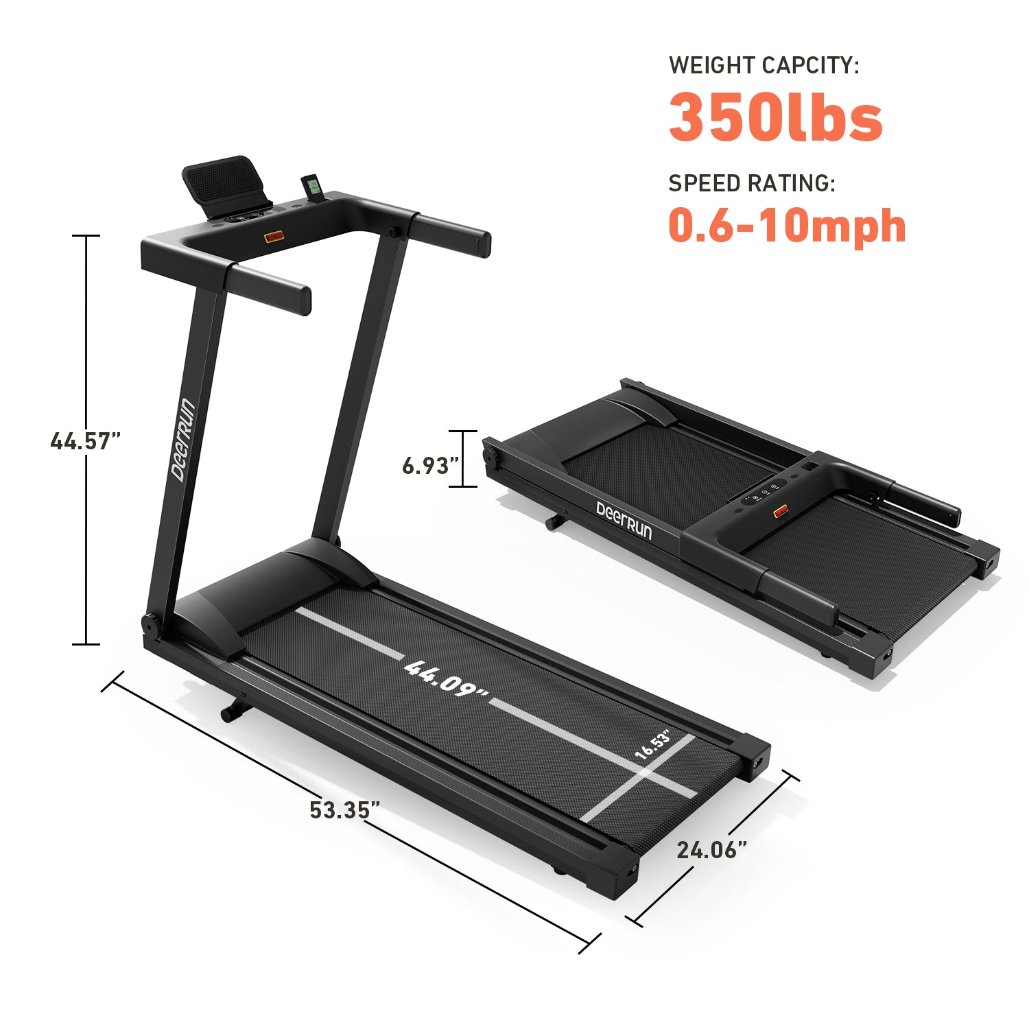 DeerRun A1 Series 6% Incline Foldable Treadmill——Upgraded Chip & NFC Support | 300Lbs-350Lbs, 7.5mph-10mph