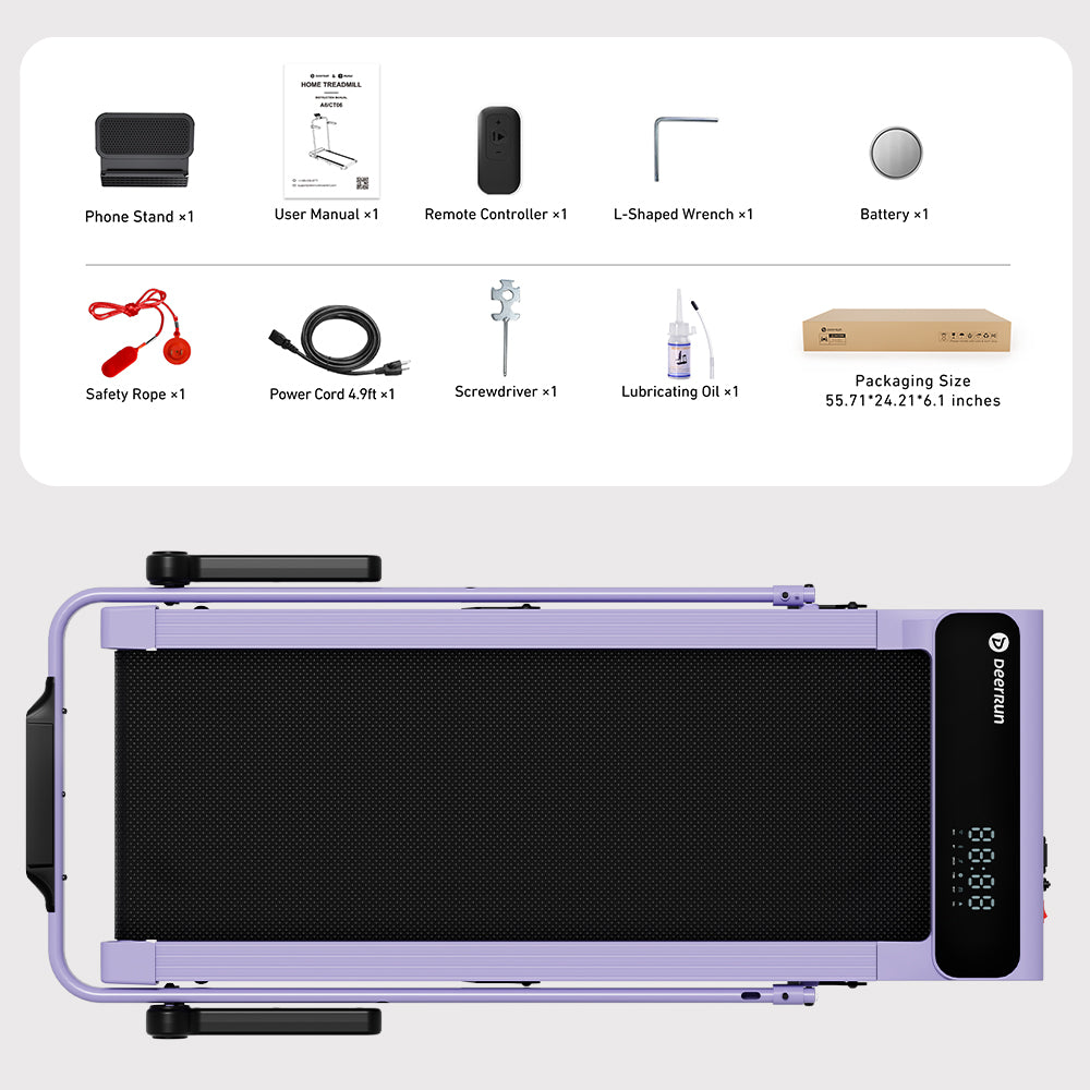 2026 New A6 Plus Handbar 5% Incline 2 in 1 Foldable Treadmill with Whole Screen Upgraded Chip & NFC Support | 300Lbs, 7.5Mph, Purple