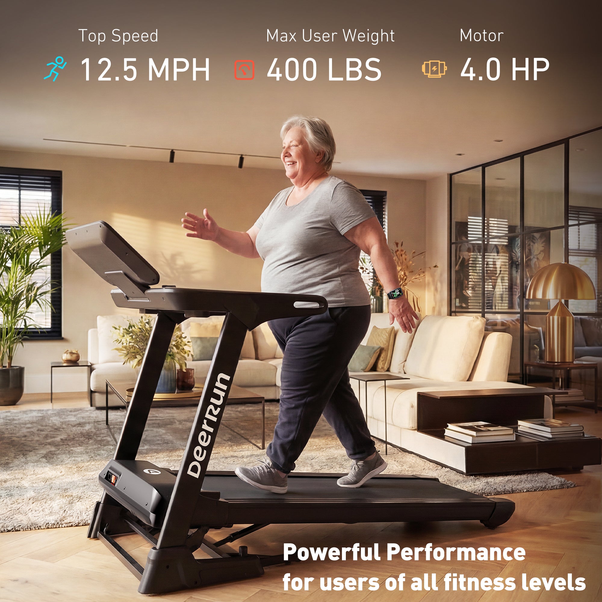 DeerRun X50 18% Auto Incline Big Screen AI Coach Smart Treadmill | 12.5 mph, 400 lbs Capacity