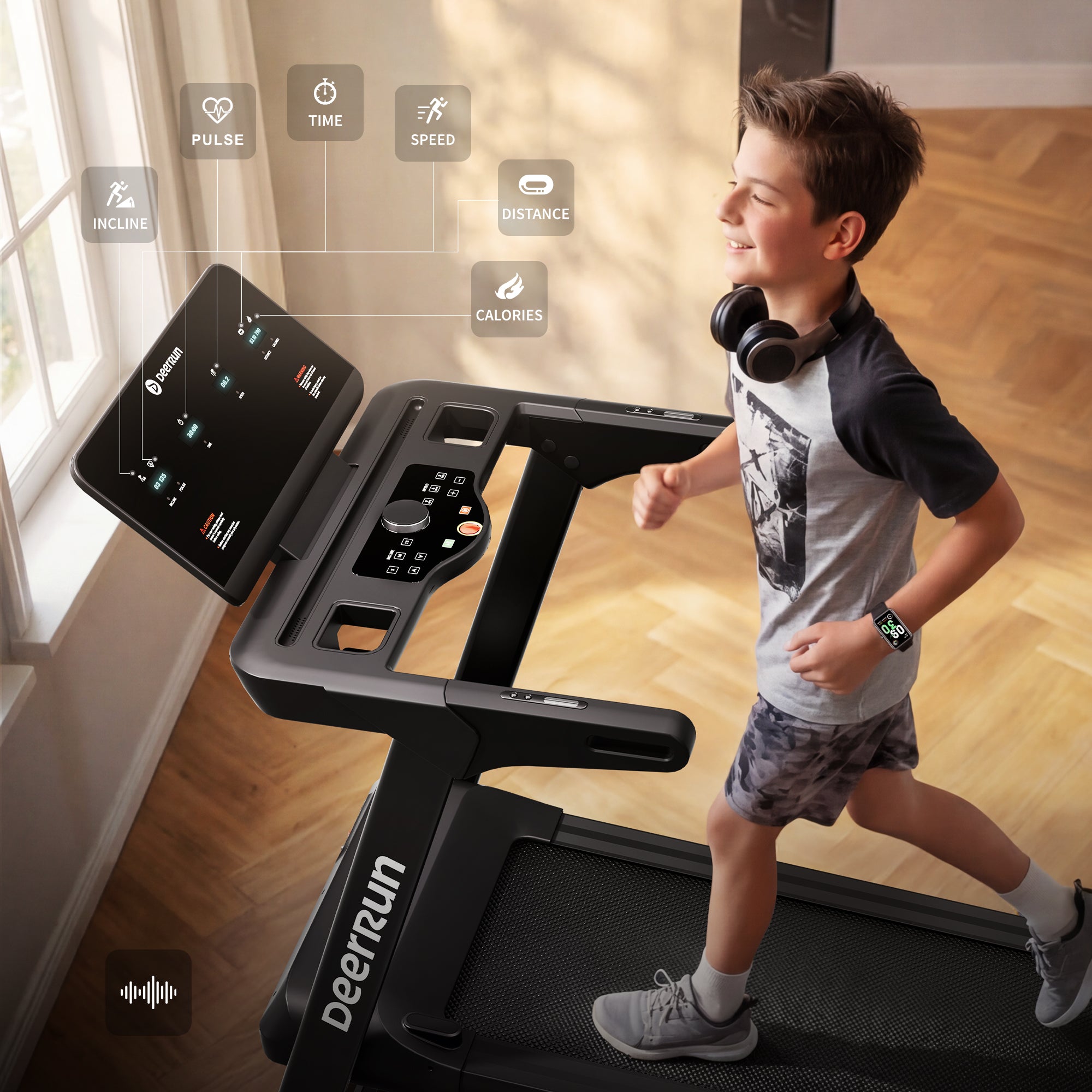 DeerRun X50 18% Auto Incline Big Screen AI Coach Smart Treadmill | 12.5 mph, 400 lbs Capacity