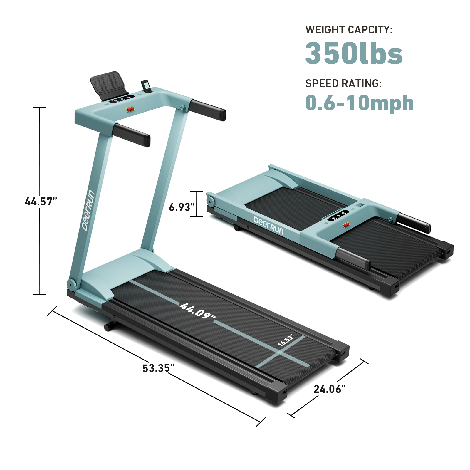 DeerRun A1 Pro Move+  6% Incline Foldable Treadmill——Upgraded Chip & NFC Support | 350Lbs, 10mph Mint Green