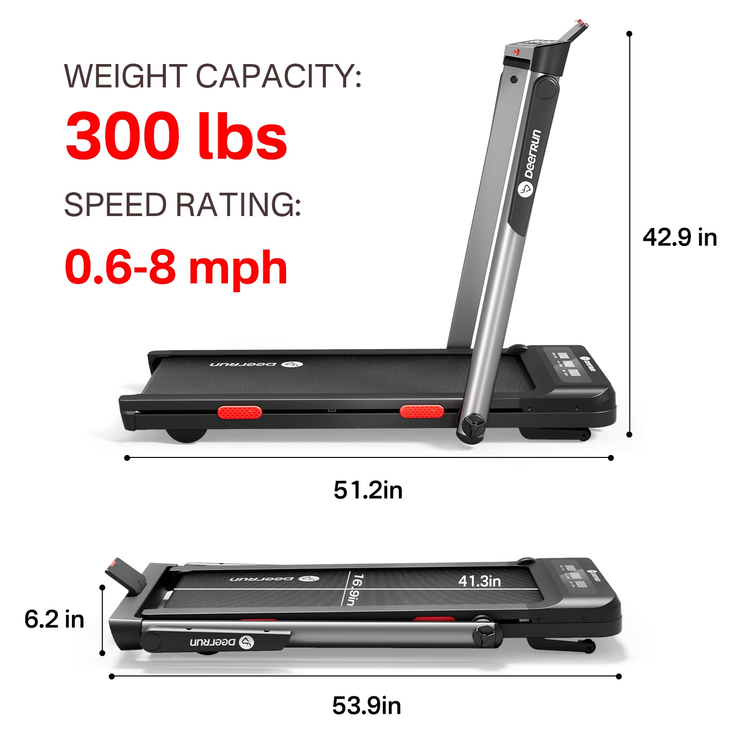 DeerRun Z10 Pro Smart 2 in 1 Foldable Treadmill with Remote Control, 12% Auto Incline - Black