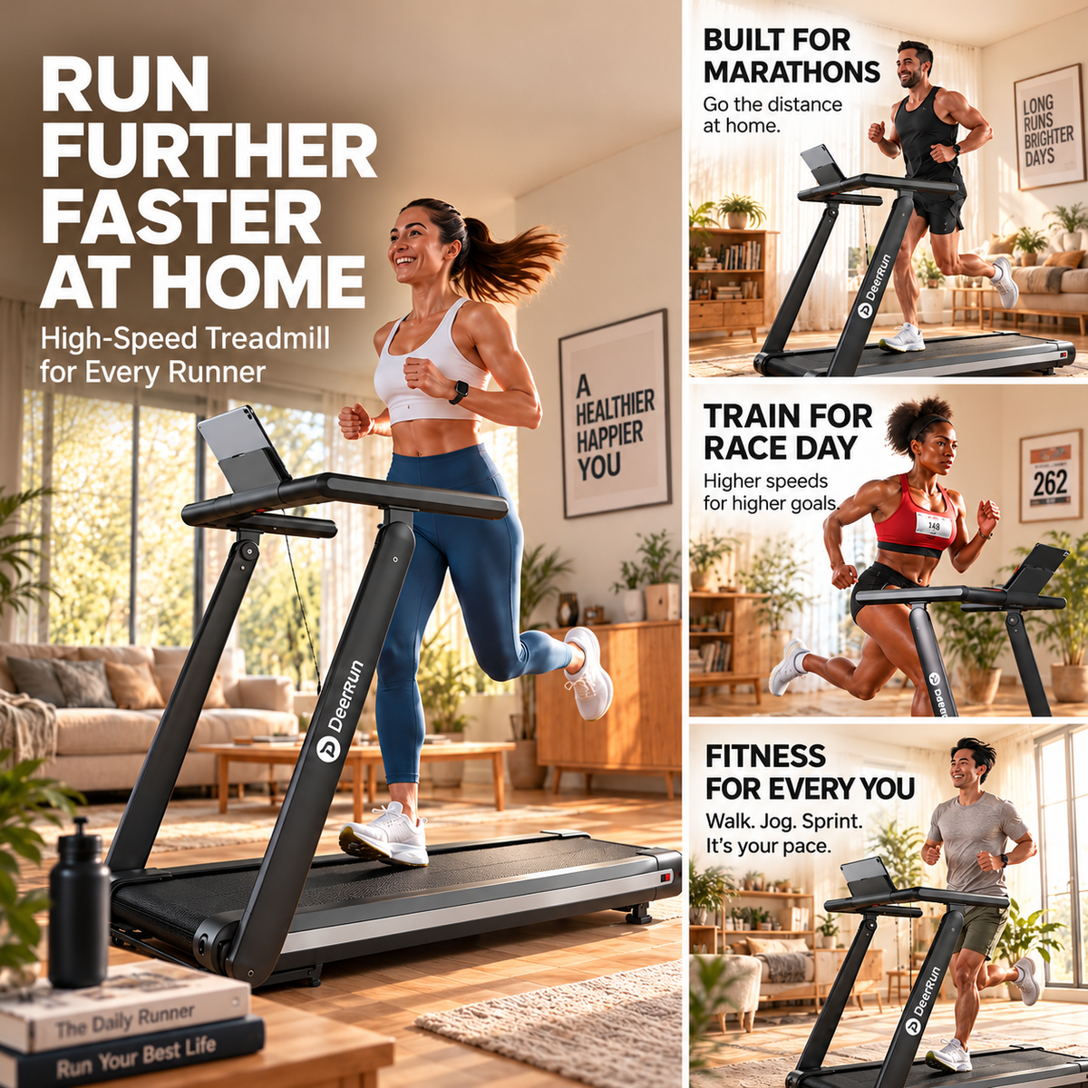 DeerRun X20 Incline Home Treadmill with 15% Auto Incline & Full Running Deck | 400 lbs, 11.3 mph