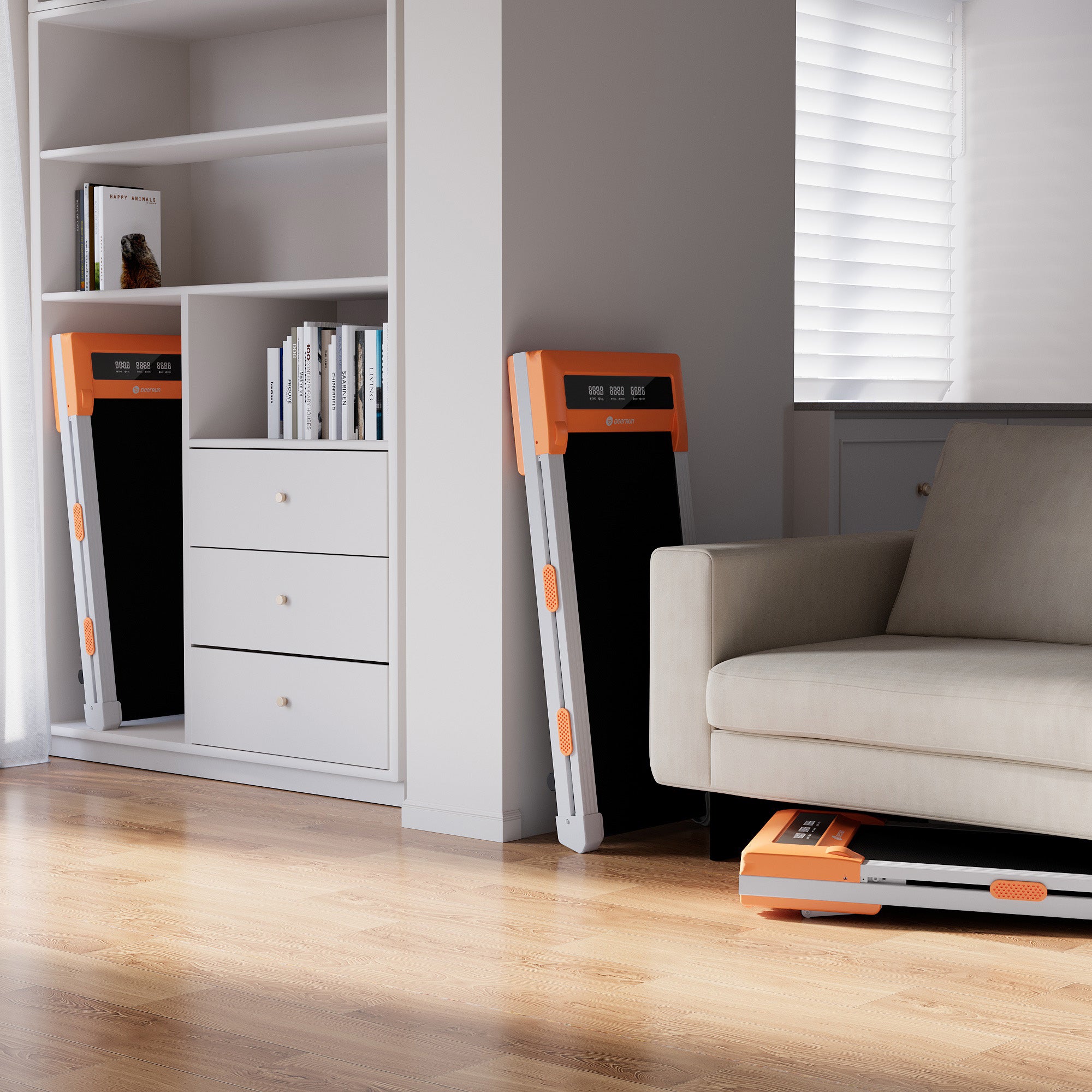 DeerRun Z10 Smart Walking Pad Treadmill with remote control 12% Auto Incline - Luxe Orange