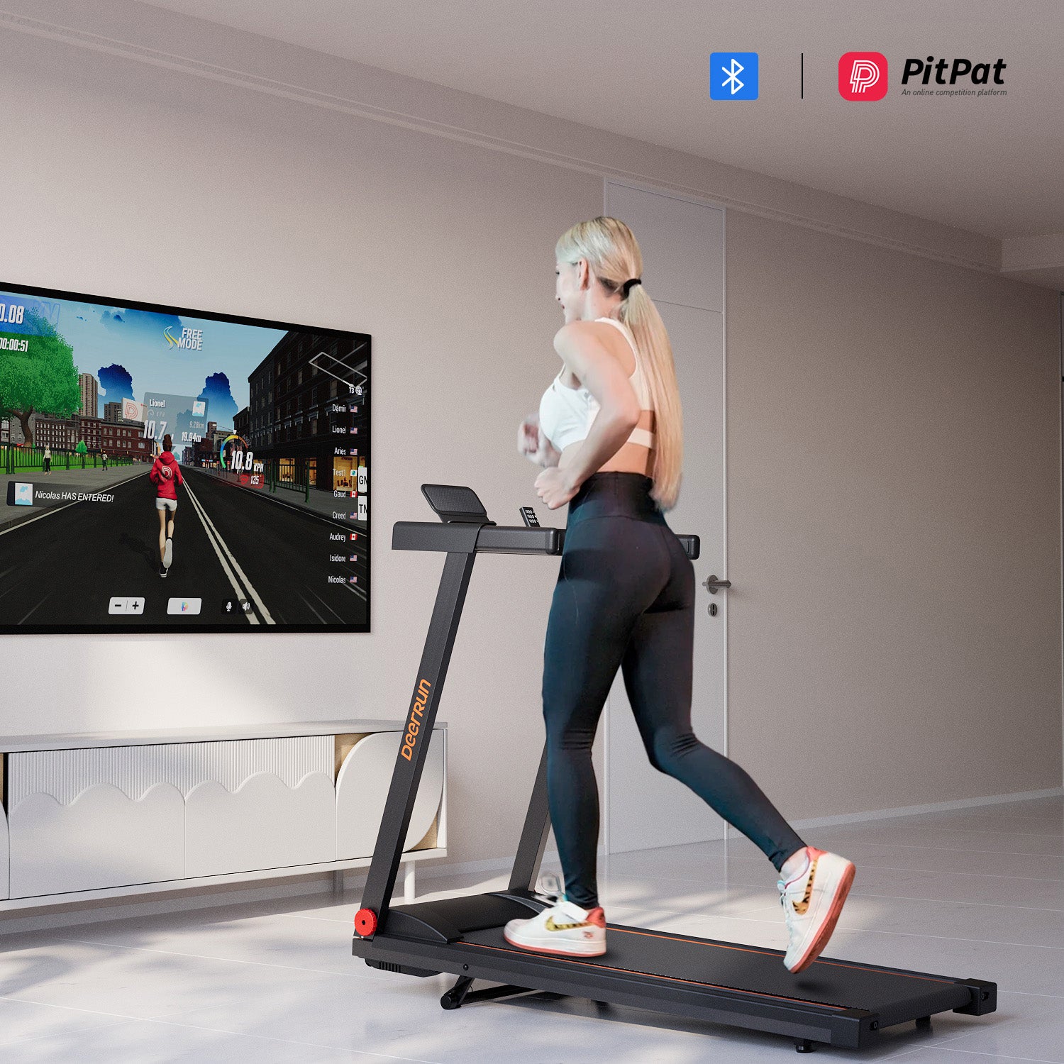 DeerRun A1 Folding Smart Treadmill with  6% Incline Black - Support Bluetooth & Remote Wireless Control