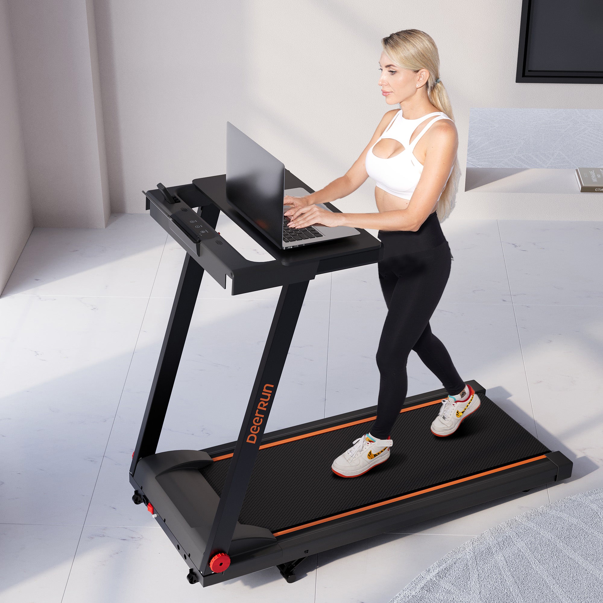 DeerRun A1 Folding Smart Treadmill with  6% Incline Black - Support Bluetooth & Remote Wireless Control