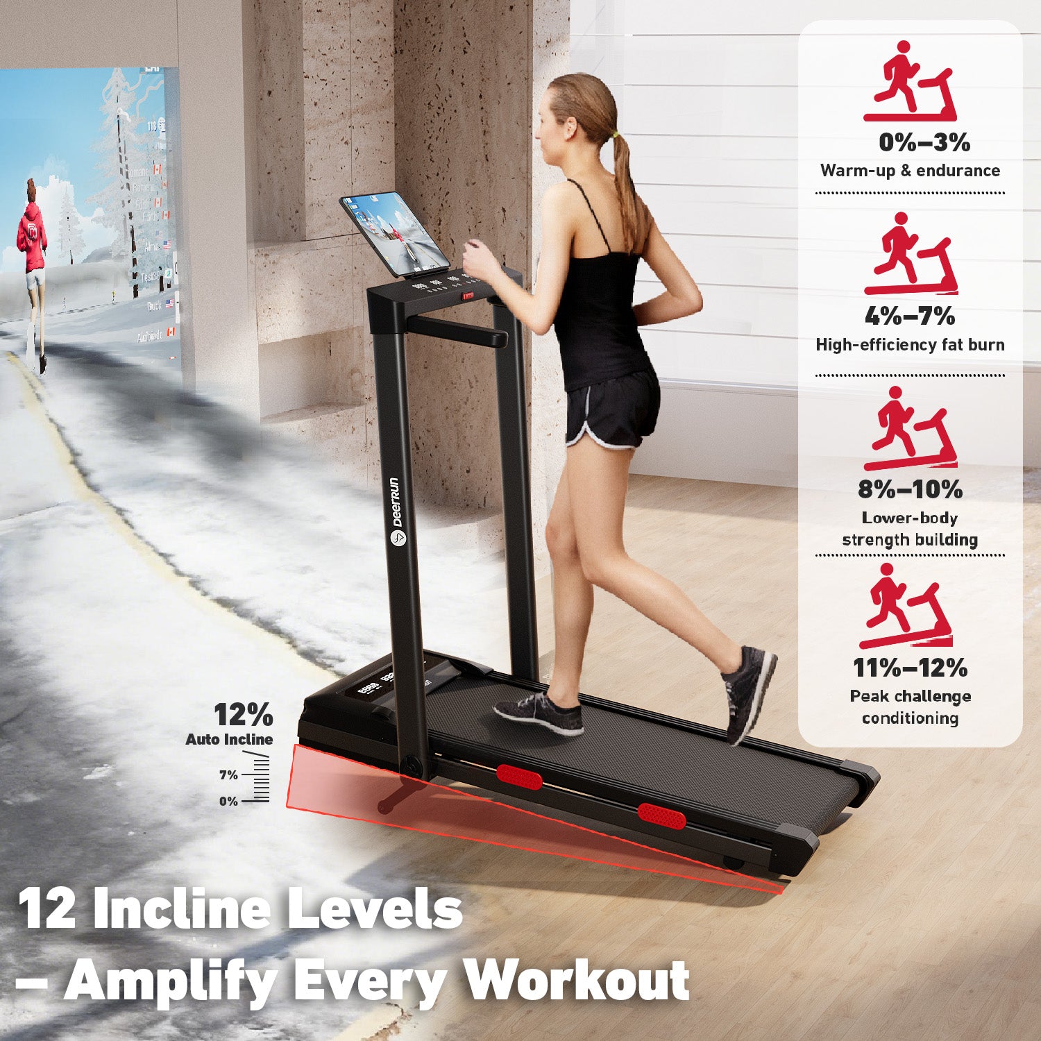 DeerRun Z10 Pro Muse Type 2 in 1 Foldable Treadmill with Remote Control, 12% Auto Incline