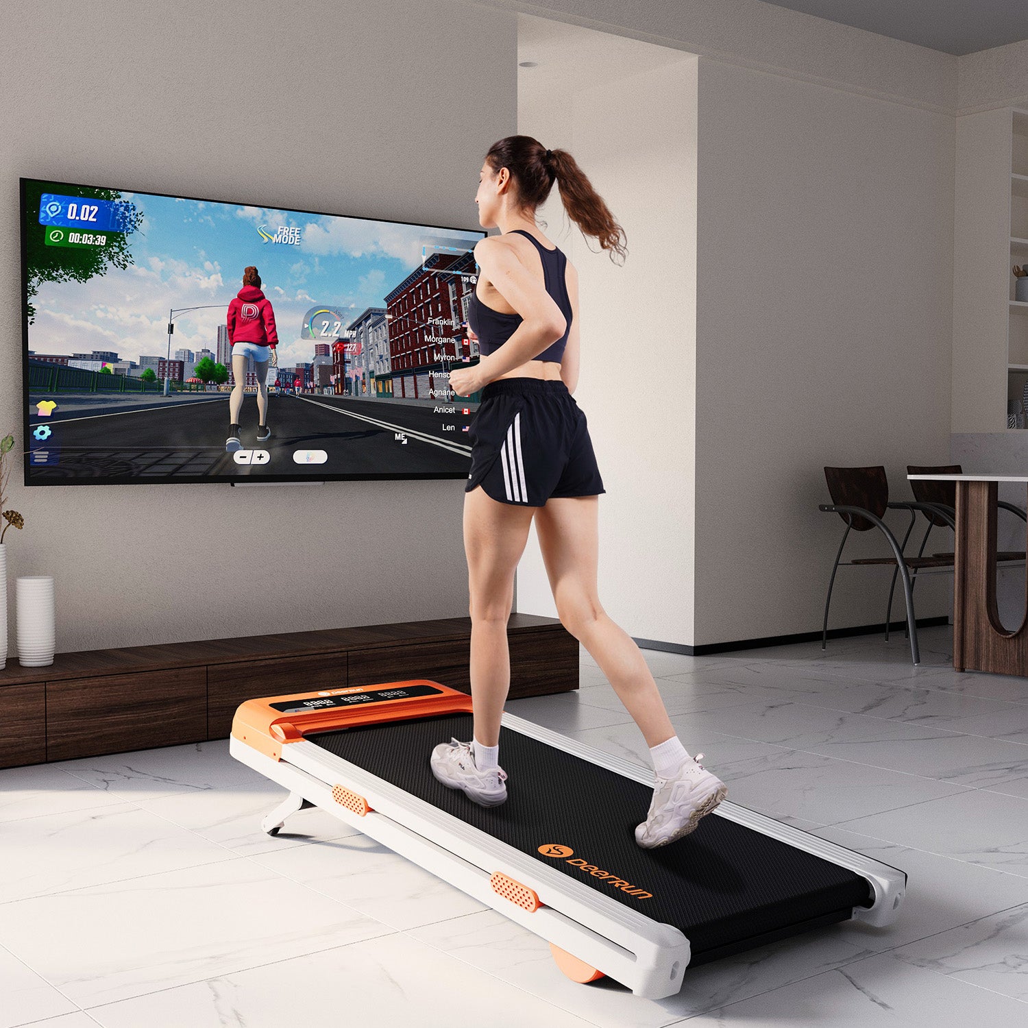 DeerRun Z10 Smart Walking Pad Treadmill with remote control 12% Auto Incline - Luxe Orange