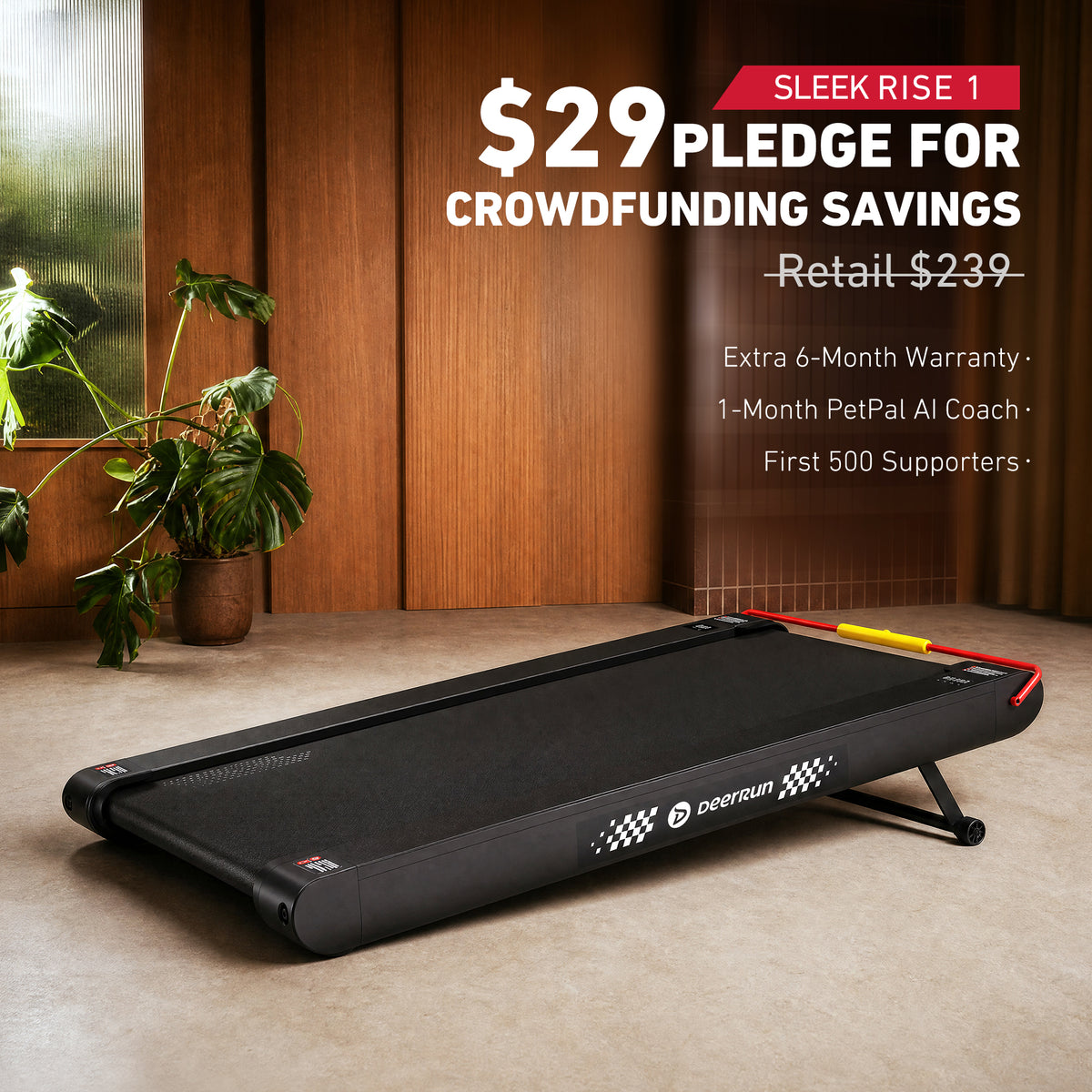 DeerRun Sleek Rise 1 15% Auto Incline Walking Pad for Cardio Training
