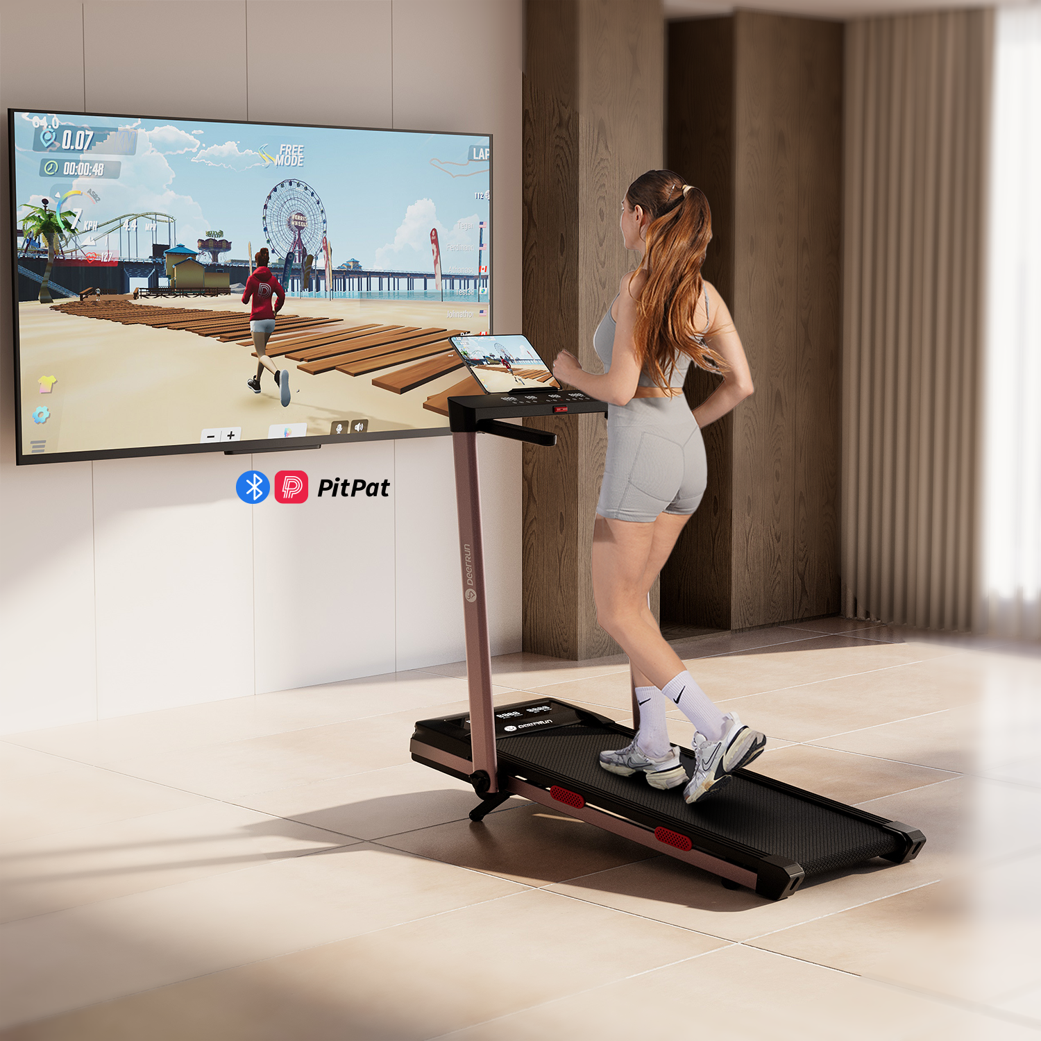 DeerRun Z10 Pro Muse Type 2 in 1 Foldable Treadmill with Remote Control, 12% Auto Incline, Rose Gold