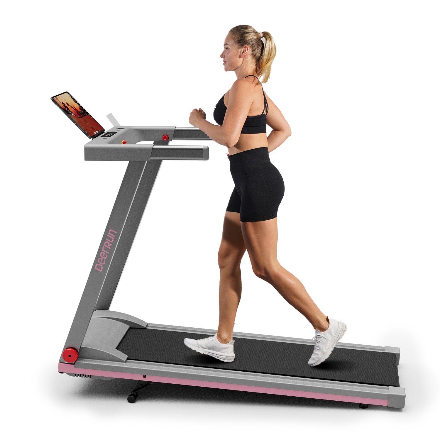 DeerRun A1 Pro Move+  6% Incline Foldable Treadmill——Upgraded Chip & NFC Support | 350Lbs, 10mph Pink Grey