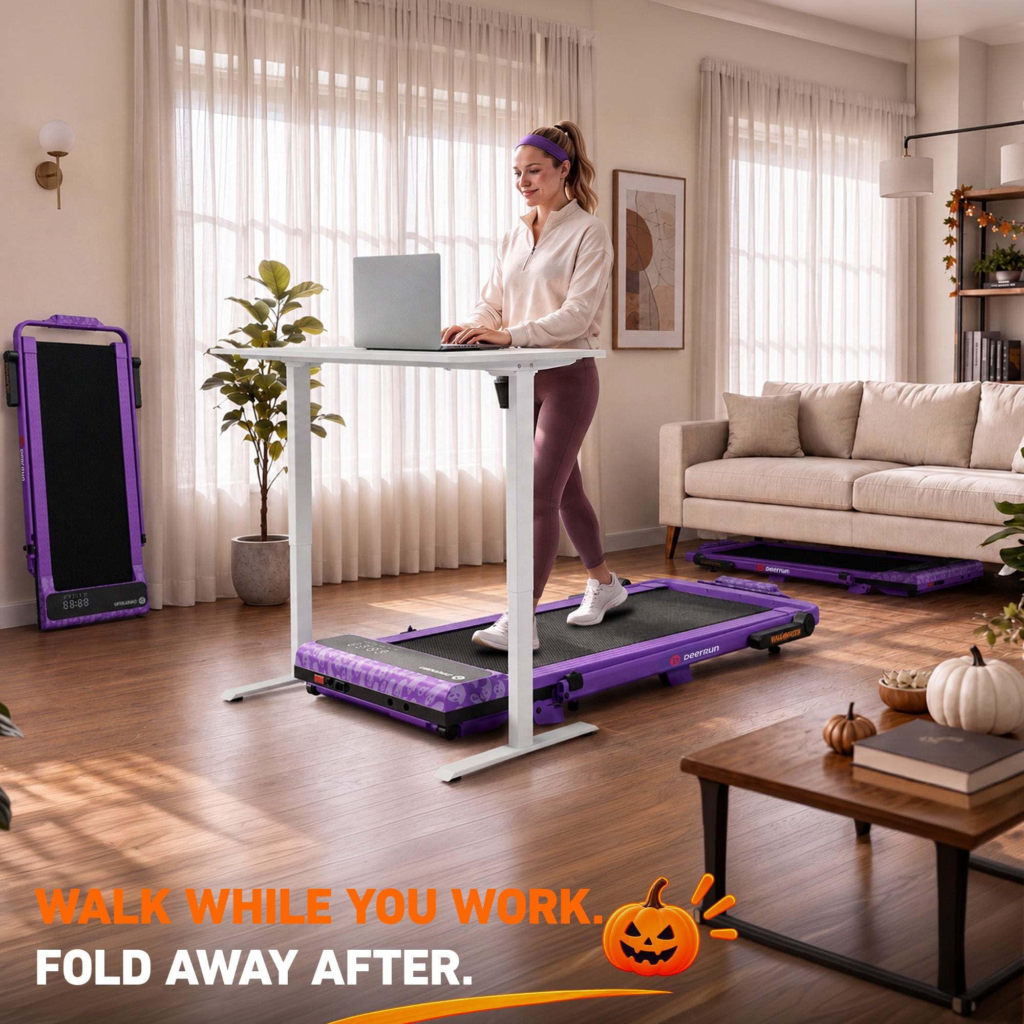 DeerRun Halloween Gift Edition 2-in-1 Foldable Treadmill for Home, Run & Save Space - With 6% Incline, Handlebar & Full Display Screen