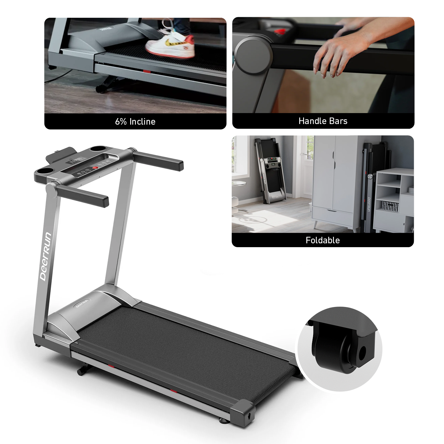 DeerRun A1 Pro Folding smart treadmill with 6% incline Silver - 10 MPH, 350 lbs