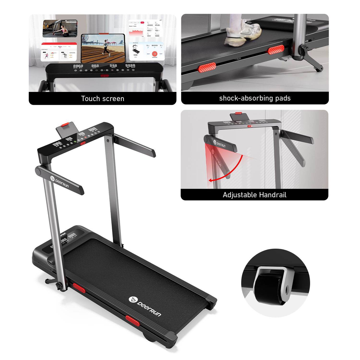 DeerRun Z10 Pro Smart 2 in 1 Foldable Treadmill with Remote Control, 12% Auto Incline - Black